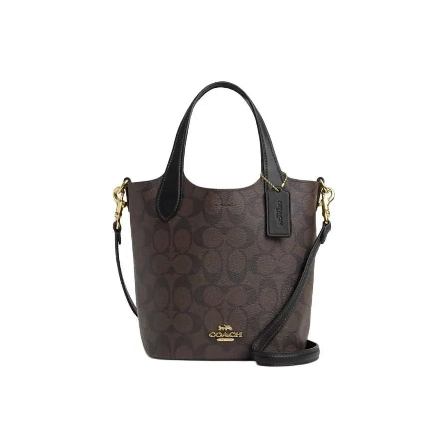 COACH Hanna Iconic Coated Canvas With Smooth Leather Crossbody Bag, Shoulder Bag Small Size Women's Gold & Brown Black