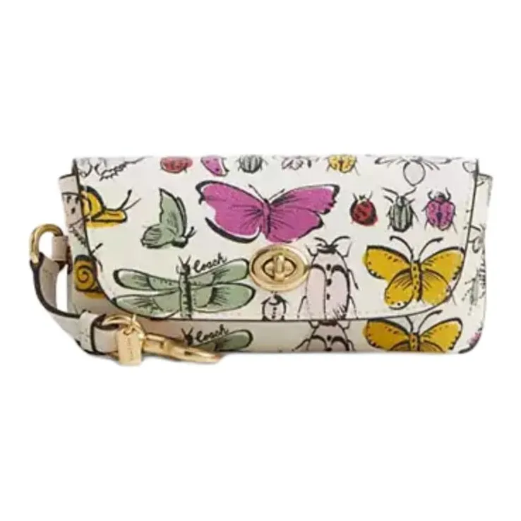 COACH Sunglass Case Coated Canvas With Smooth Leather Sunglasses Case Small Size Women's Gold & Chalk Multicolor