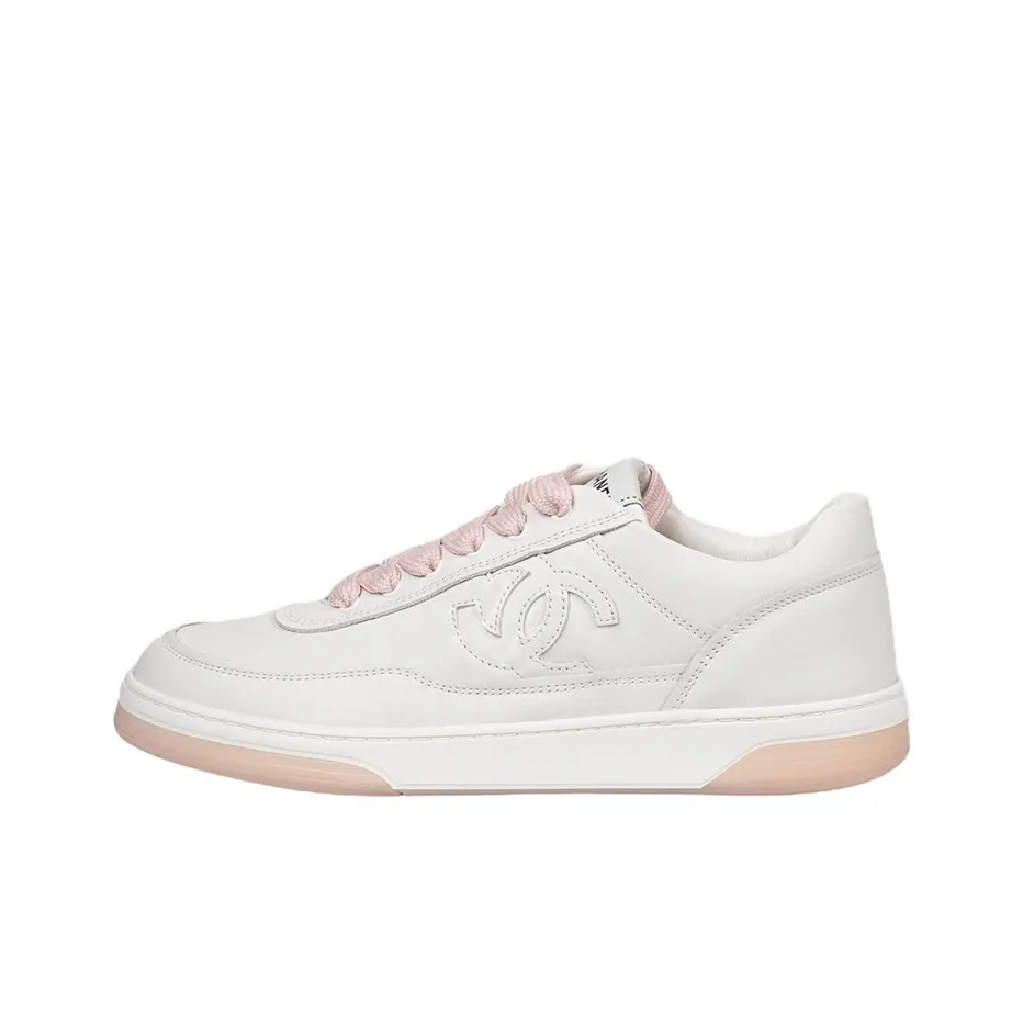 CHANEL Low Top Skateboard Shoes Women's White Pink