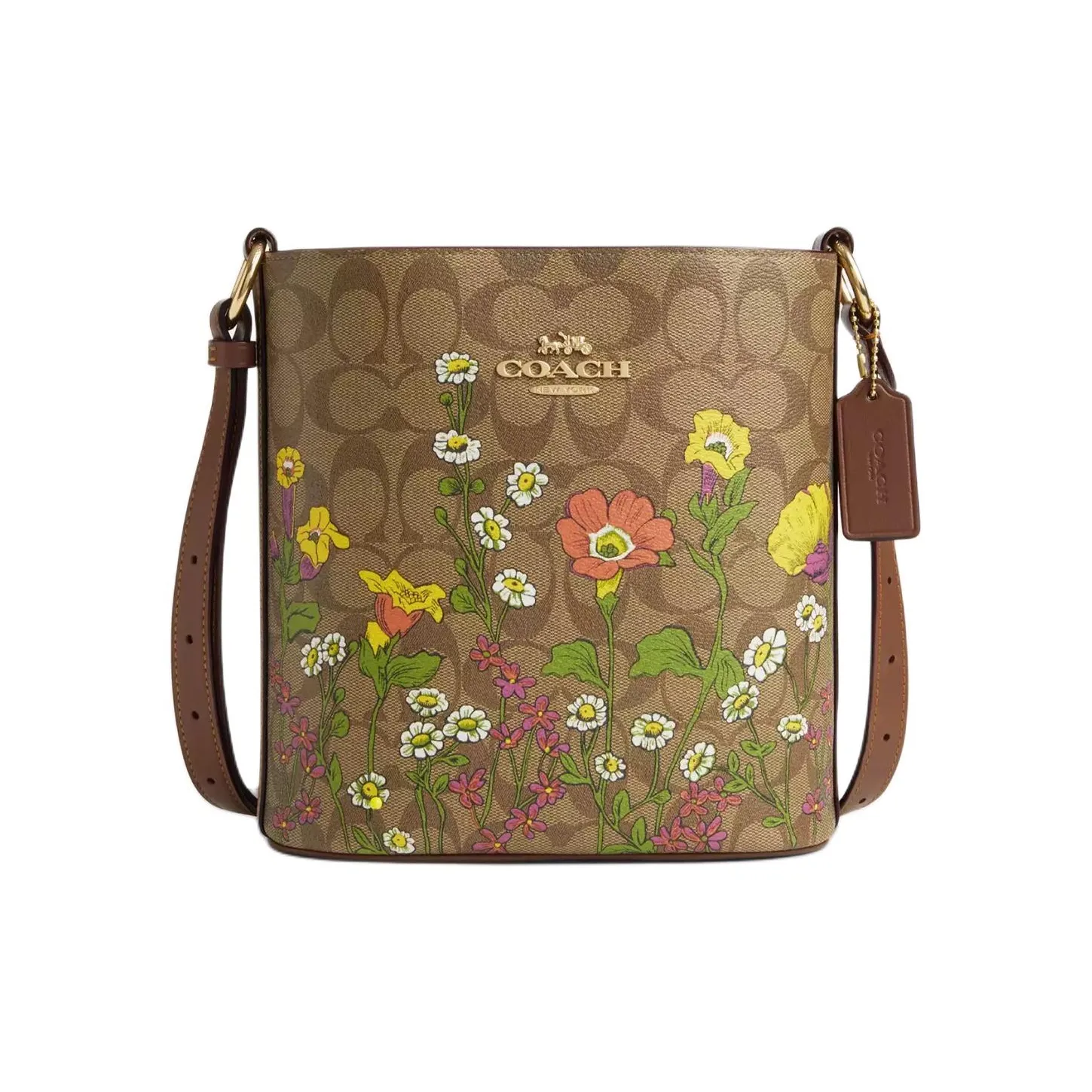 COACH ICONIC Холст Ведрообразные Сумки Сумки через плечо Сумка на плечо Маленькая Женская Золото и Хаки и Многоцветный