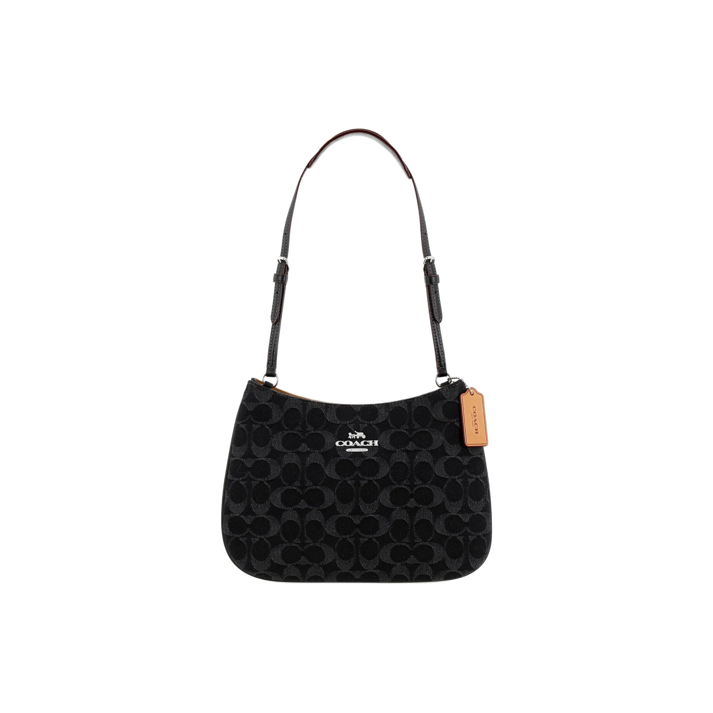 COACH Penelope Denim Handbag Shoulder Bag Women's Silver & Black