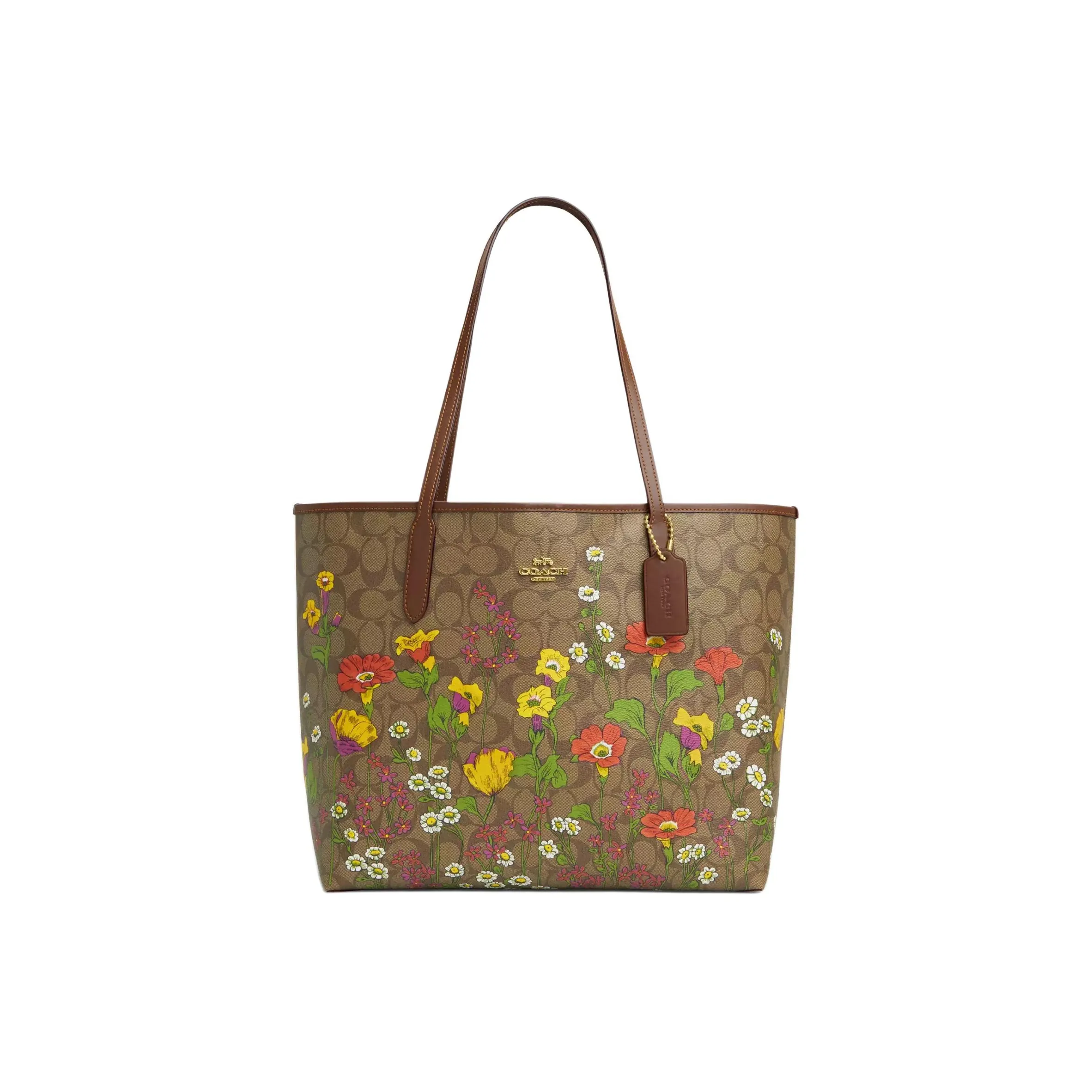 COACH City Canvas Tote Bag, Shopping Bag, Shoulder Bag, Handbag Tubas Women's Gold & Khaki & Multicolor