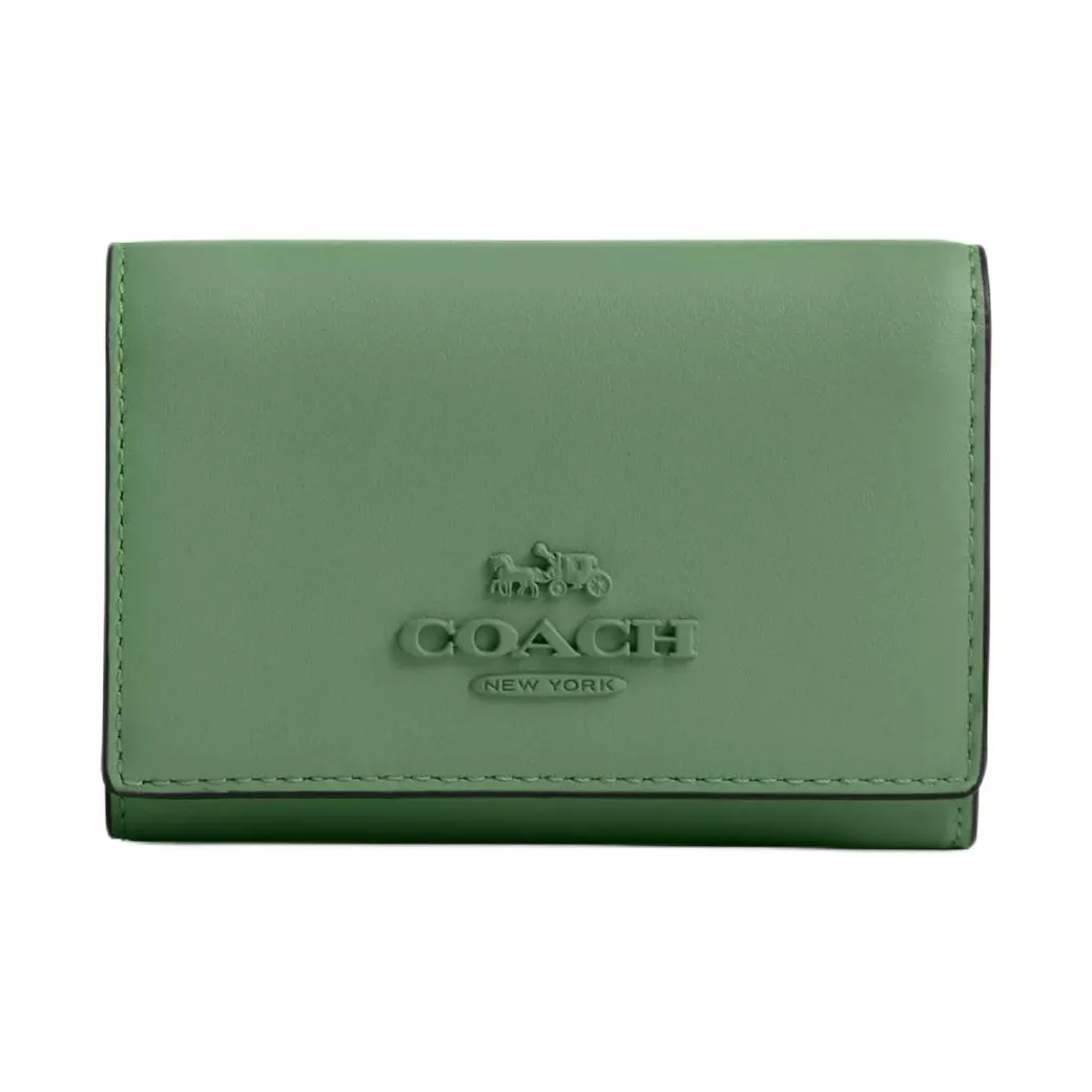 COACH Micro Delicate Calfskin Wallet Mini Women's Silver & Light Green