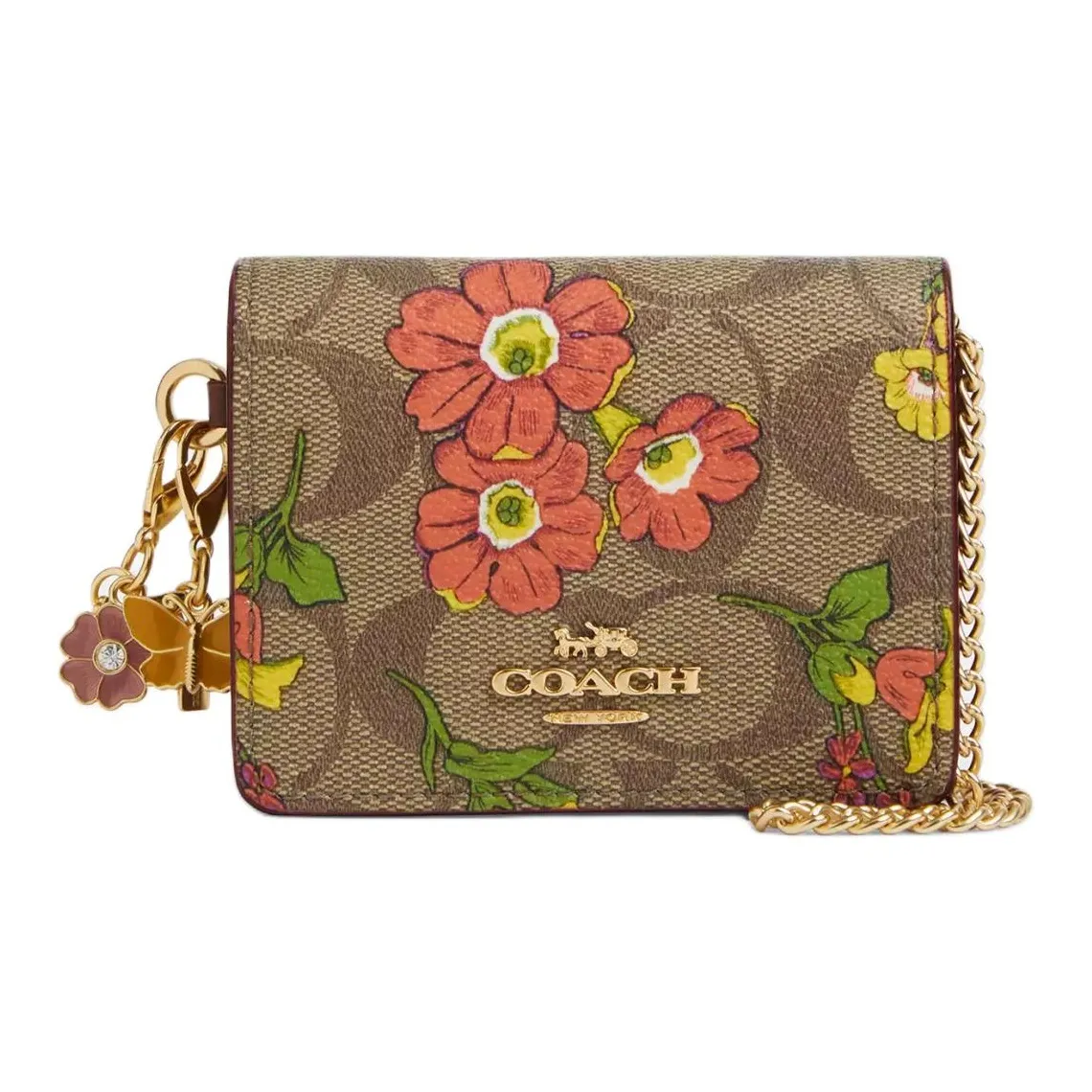 COACH Boxed ICONIC Холст Сумка через плечо Кошелек Мини Женский Золотой Хаки Многоцветный