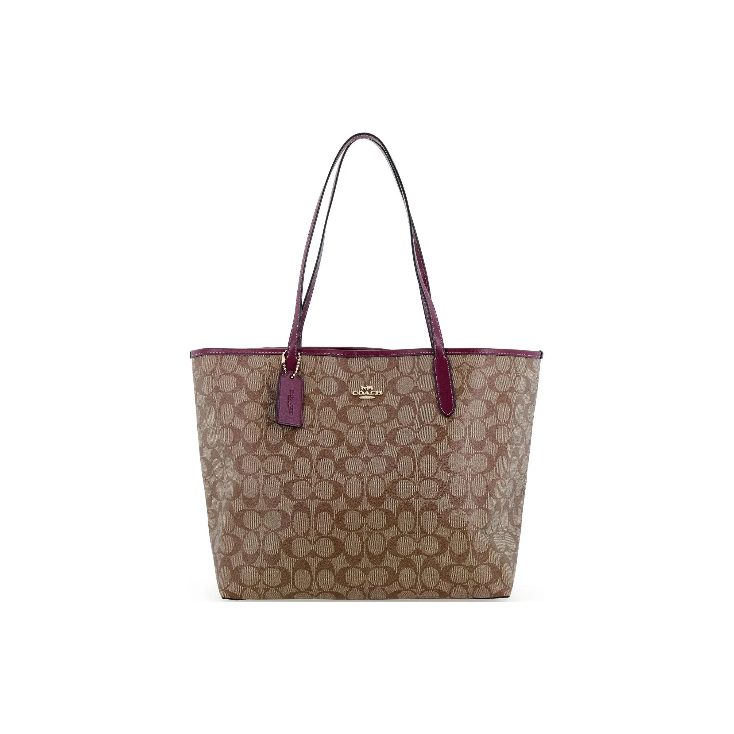 COACH City Artificial Leather Tote Bag Portable Crossbody Bag Shoulder Bag Large Size Women's Khaki Deep Tote Red