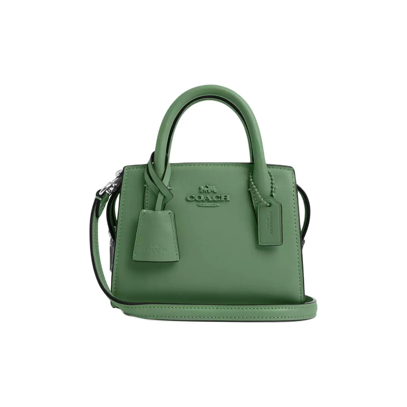 COACH Calfskin Tote Bag, Shopping Bag, Shoulder Bag, Handbag Mini Women's Silver & Light Green