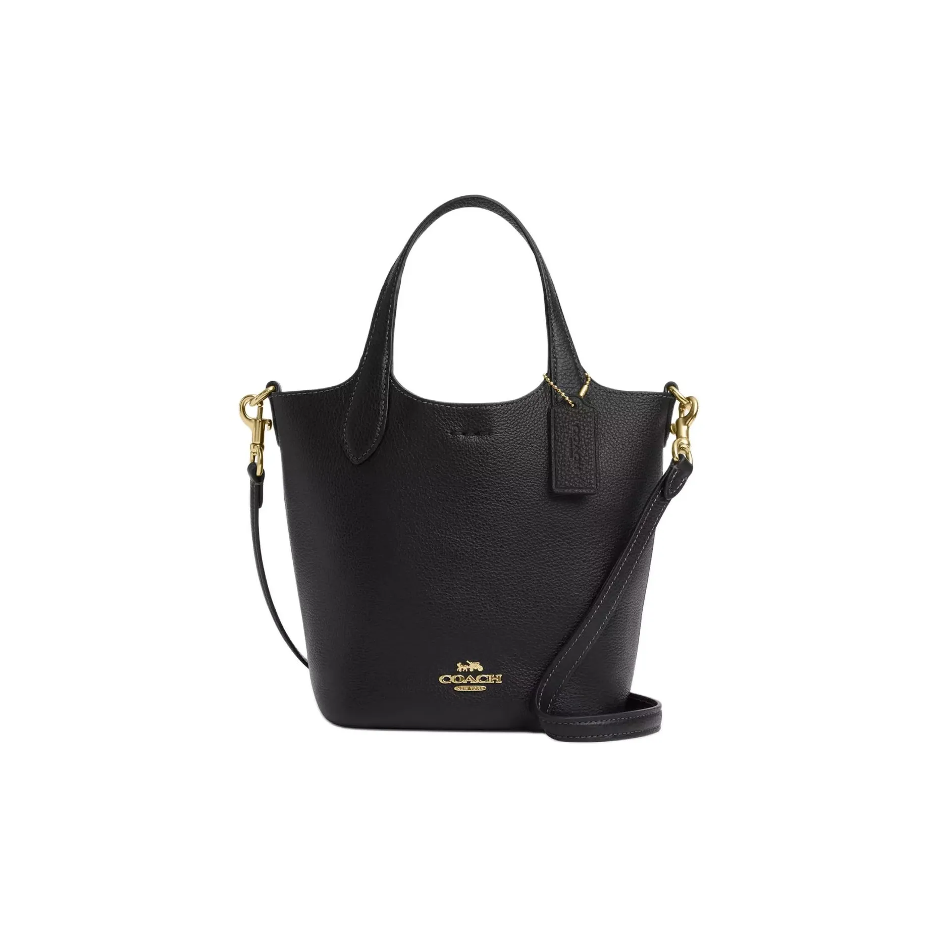 COACH Hanna Double Sided Leather Bucket Bag, Portable Crossbody Bag, Shoulder Bag Women's Gold & Black