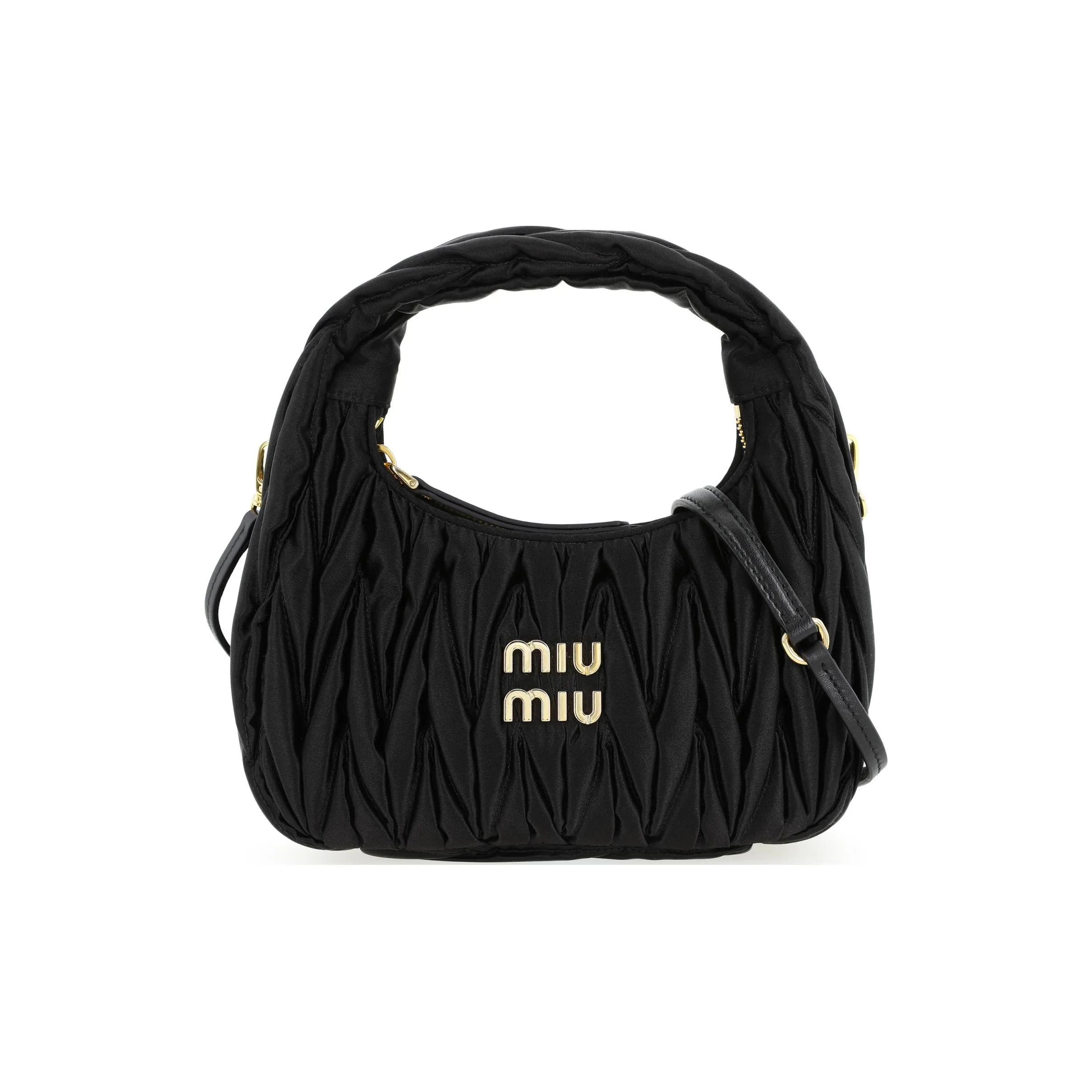MIU MIU Wander Series Satin Hobo Bag, Shoulder Bag, Handbag, Crossbody Bag, Shoulder Bag Regular Women's Black
