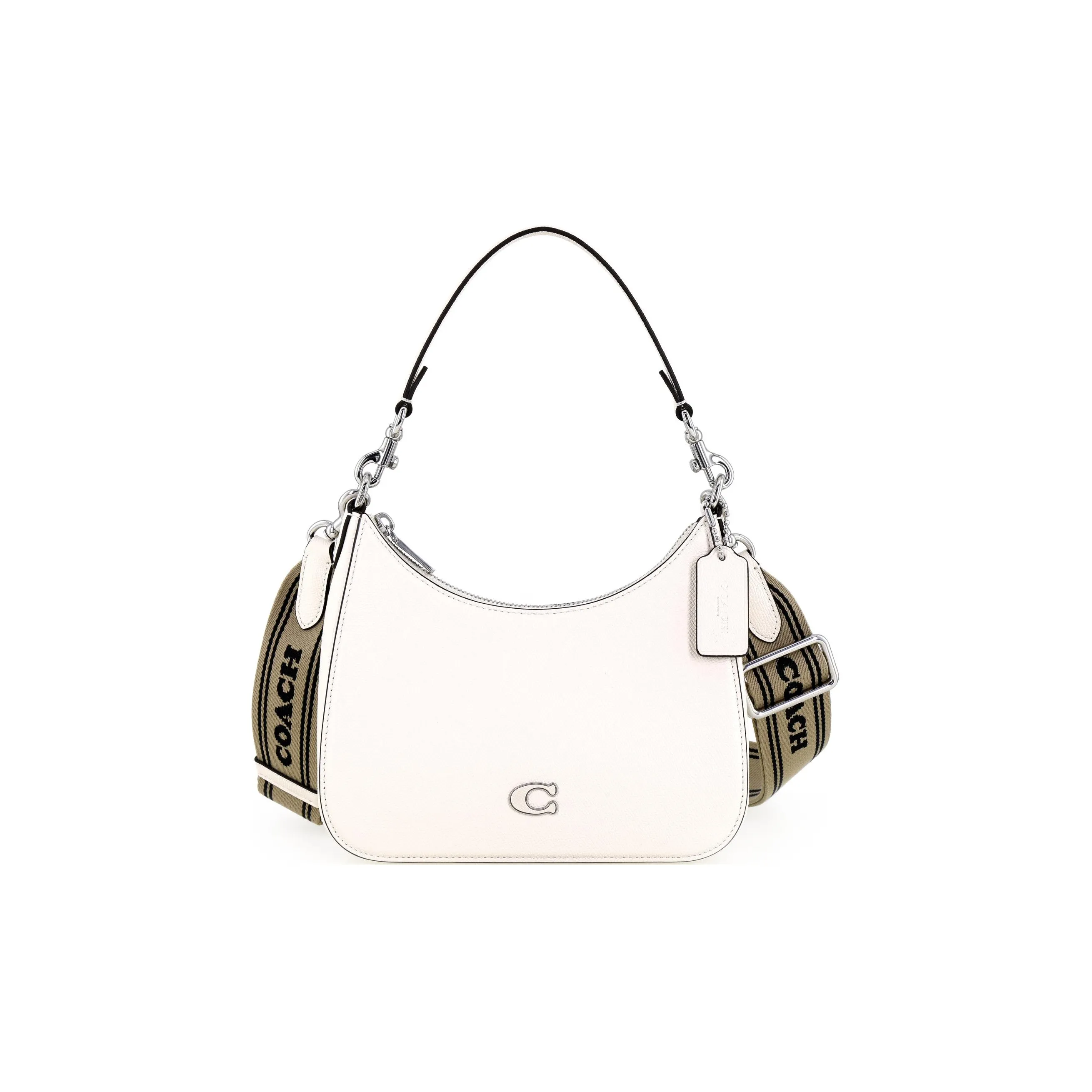 COACH Hobo Canvas With Leather Crescent Bag Shoulder Bag Crossbody Bag Handbag Medium Size Women's White
