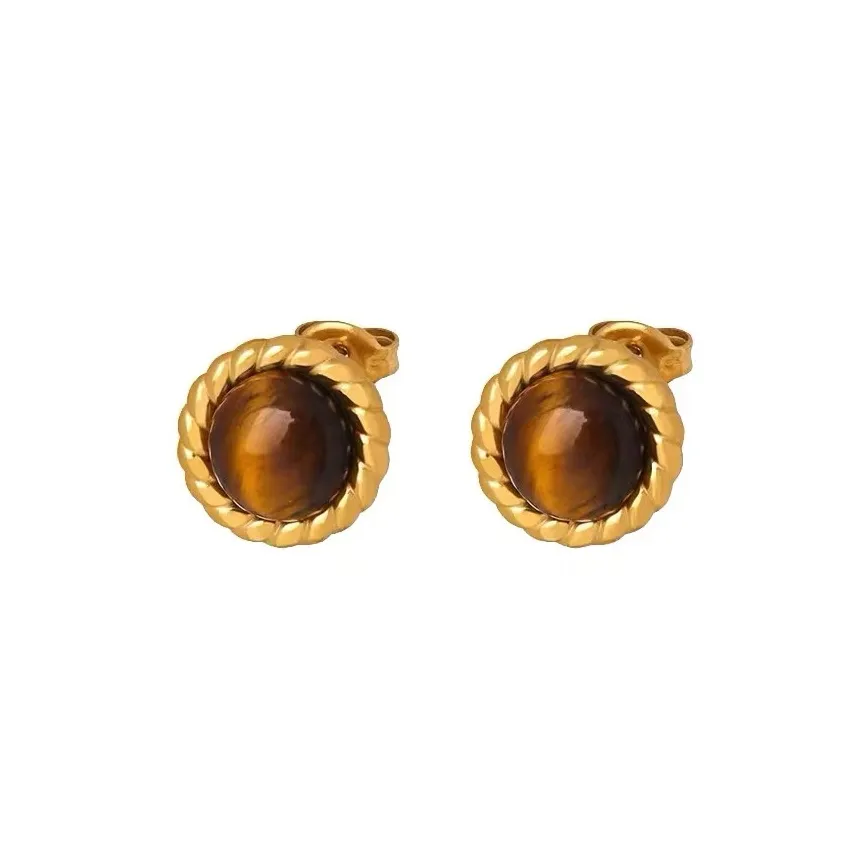 Серьги Exhibition с камнем тигровый глаз женские