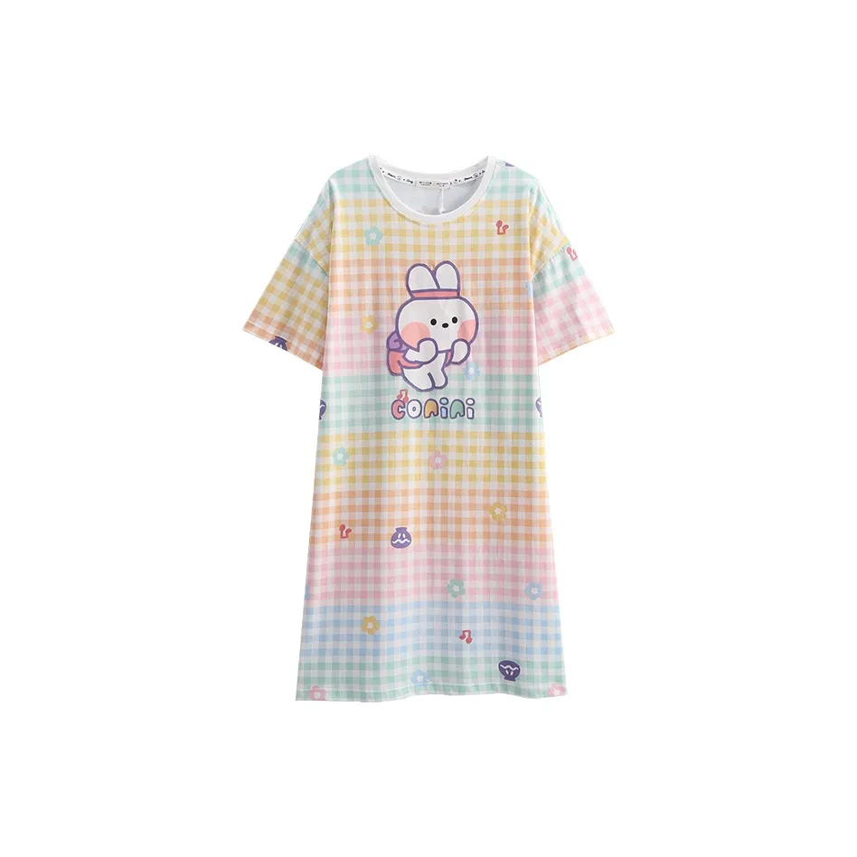 FENTENG Nightgown Women's Colorful Plaid