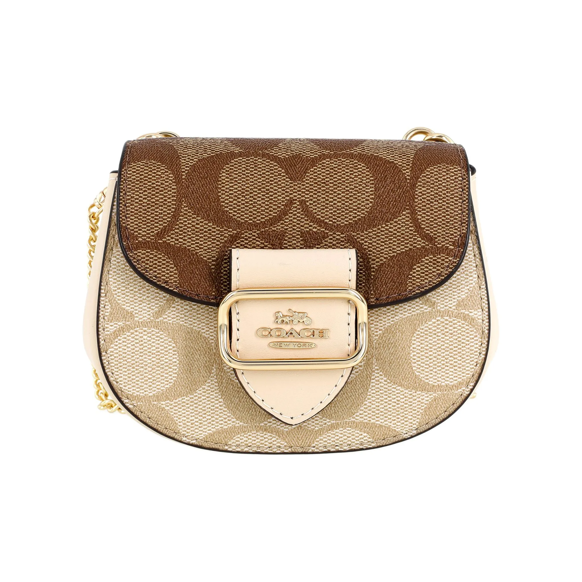 COACH Morgan Canvas With Leather Saddle Bag Crossbody Shoulder Bag Women's Khaki