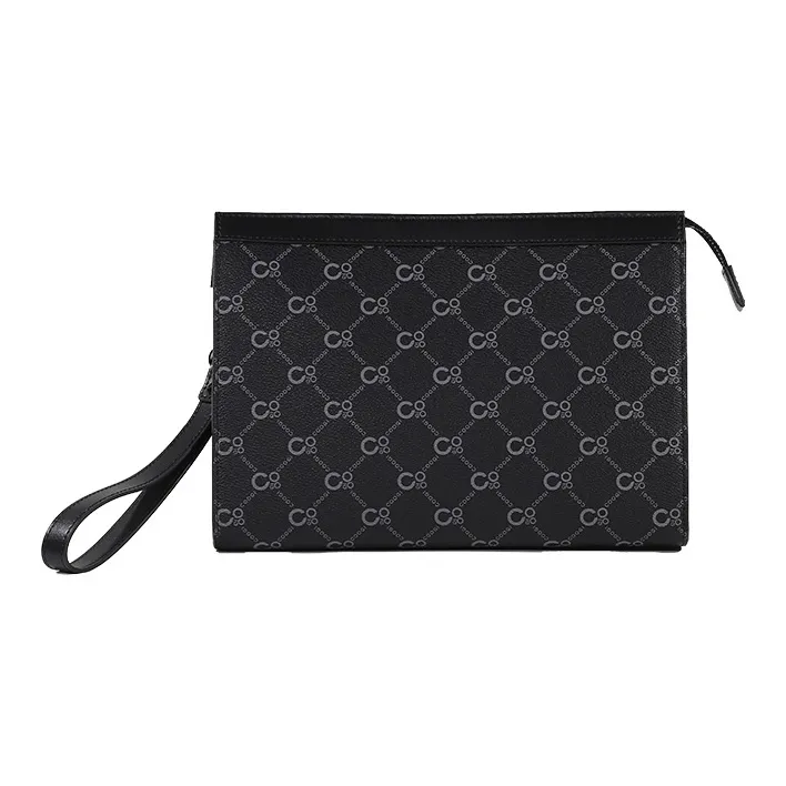 COOGI Cow Leather Envelope Clip Bag Clutch Large Size Men's Black Gray