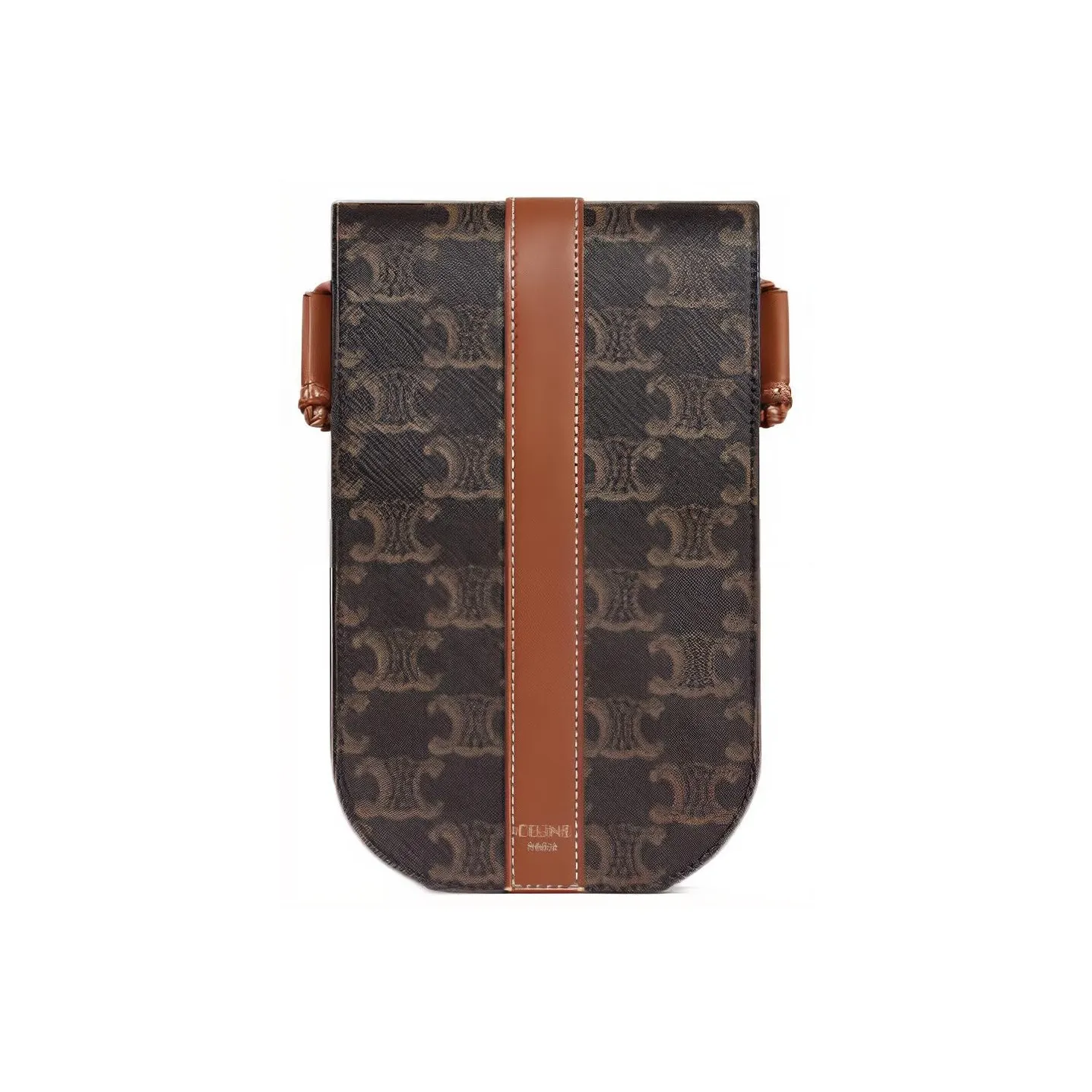 CELINE Triomphe Canvas With Leather One Shoulder Crossbody Cell Phone Pouch Men's Tawny