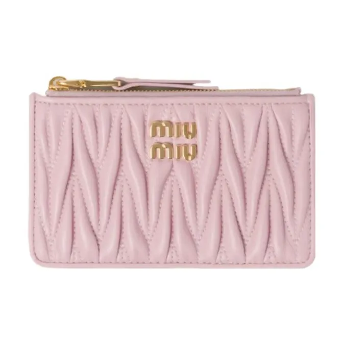 MIU MIU Matelassé Sheepskin Wallet Women's Snow Pink