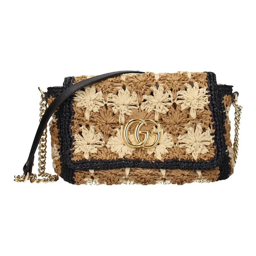 GUCCI Raffia With Leather Shoulder Bag, Crossbody Bag Regular Women's