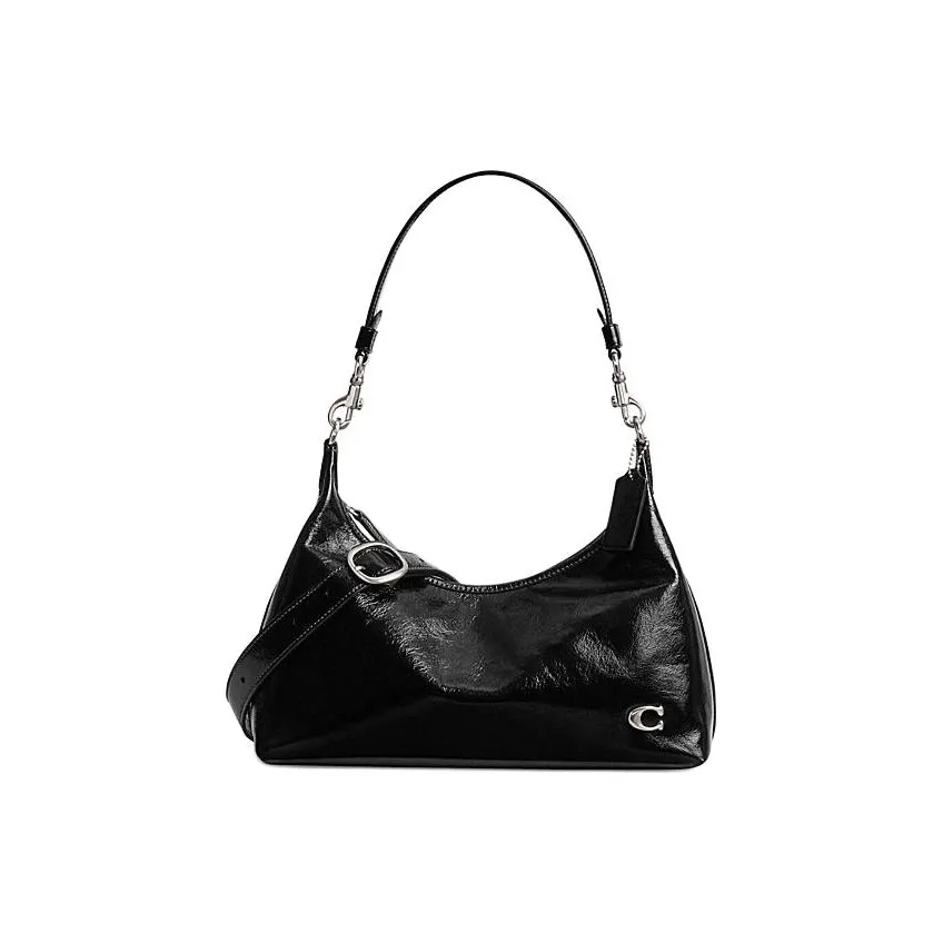 COACH Juliet Glossy Cow Leather HOBO Crossbody Handbag Shoulder Bag Large Size Women's Black
