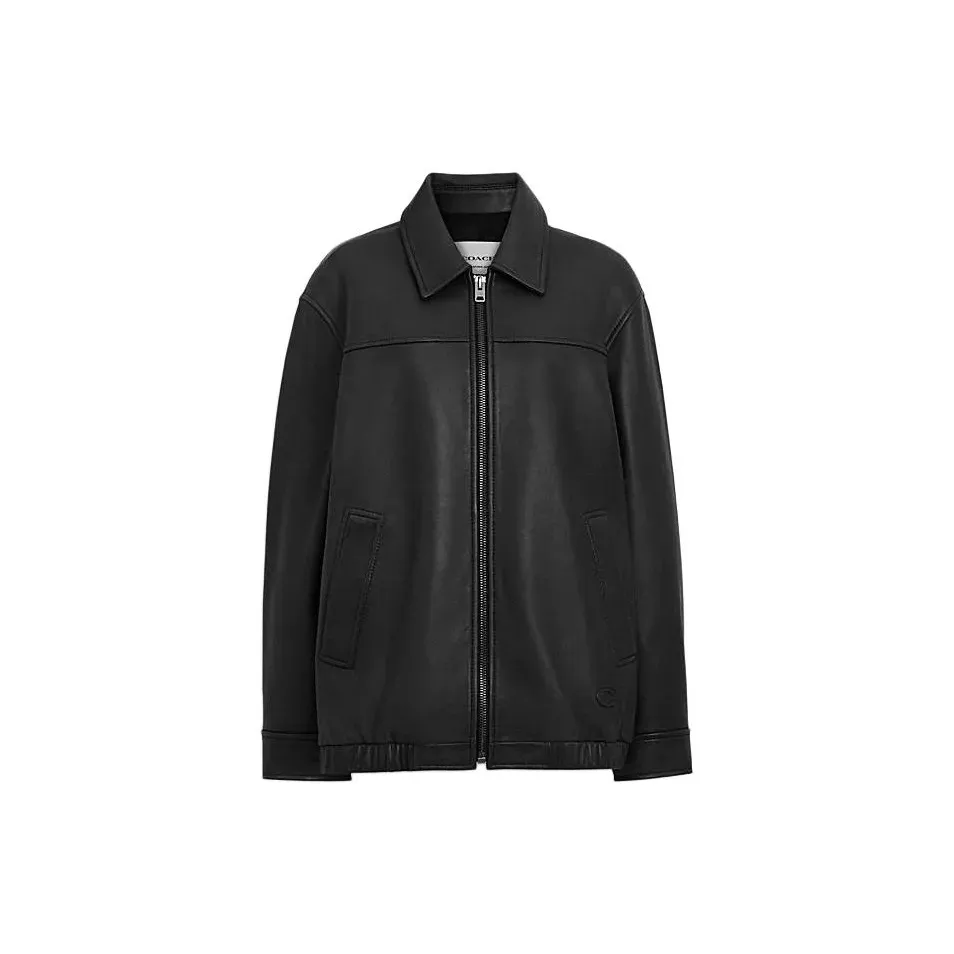 COACH SS24 Leather Jacket Women's Black