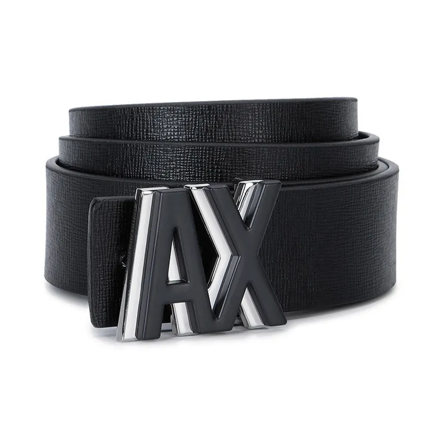 ARMANI EXCHANGEAE Adjustable Decoration Leather Belts Men's Black Width 3.5CM