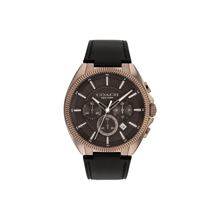 COACH Наручные часы Кварцевый механизм Кожаный ремешок Черный циферблат Мужские часы