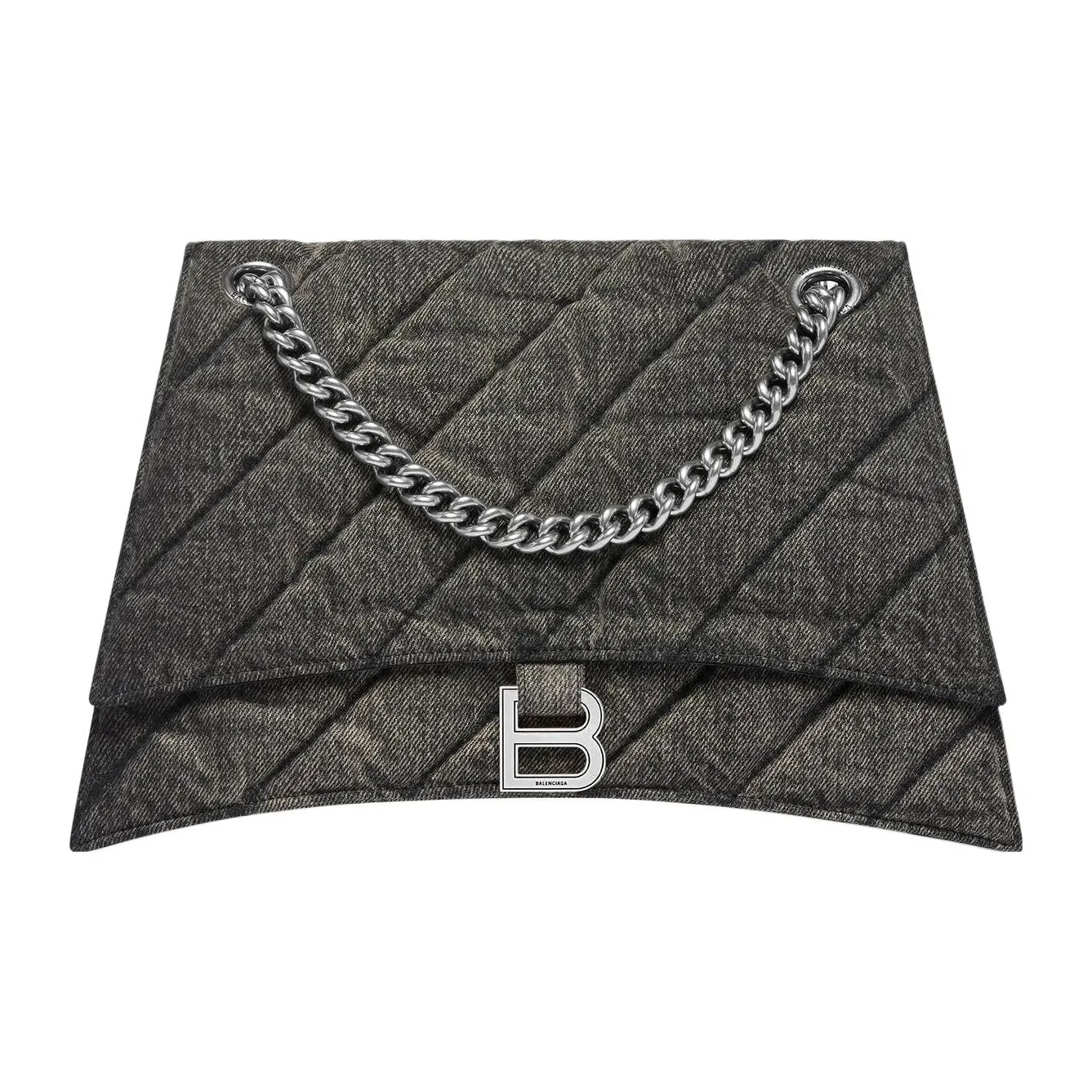 Balenciaga Crush Medium Chain Bag In Quilted Denim Black