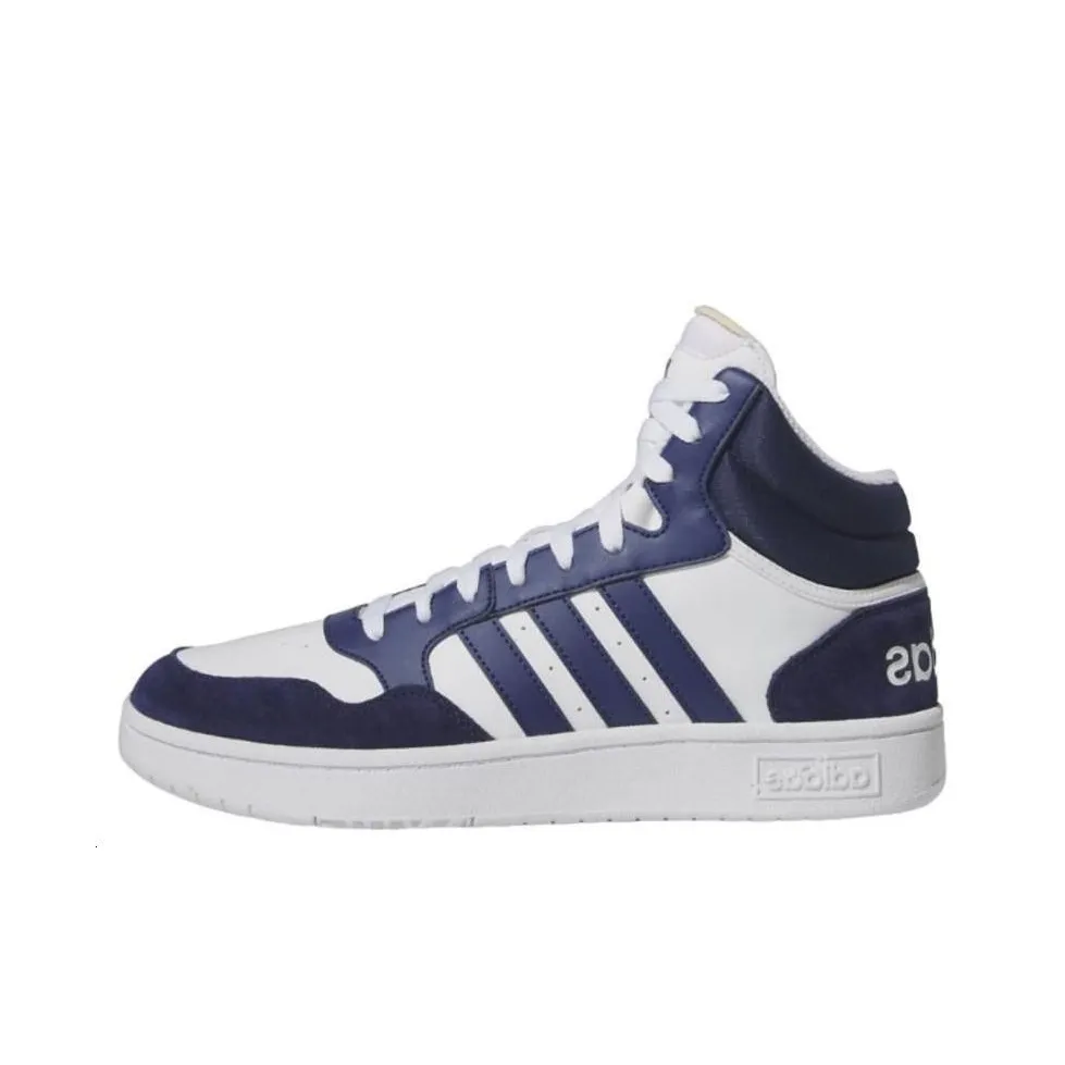Adidas HOOPS 3.0 Cushioning Wear Resistant Mid Top Skateboard Shoes Men's White Blue