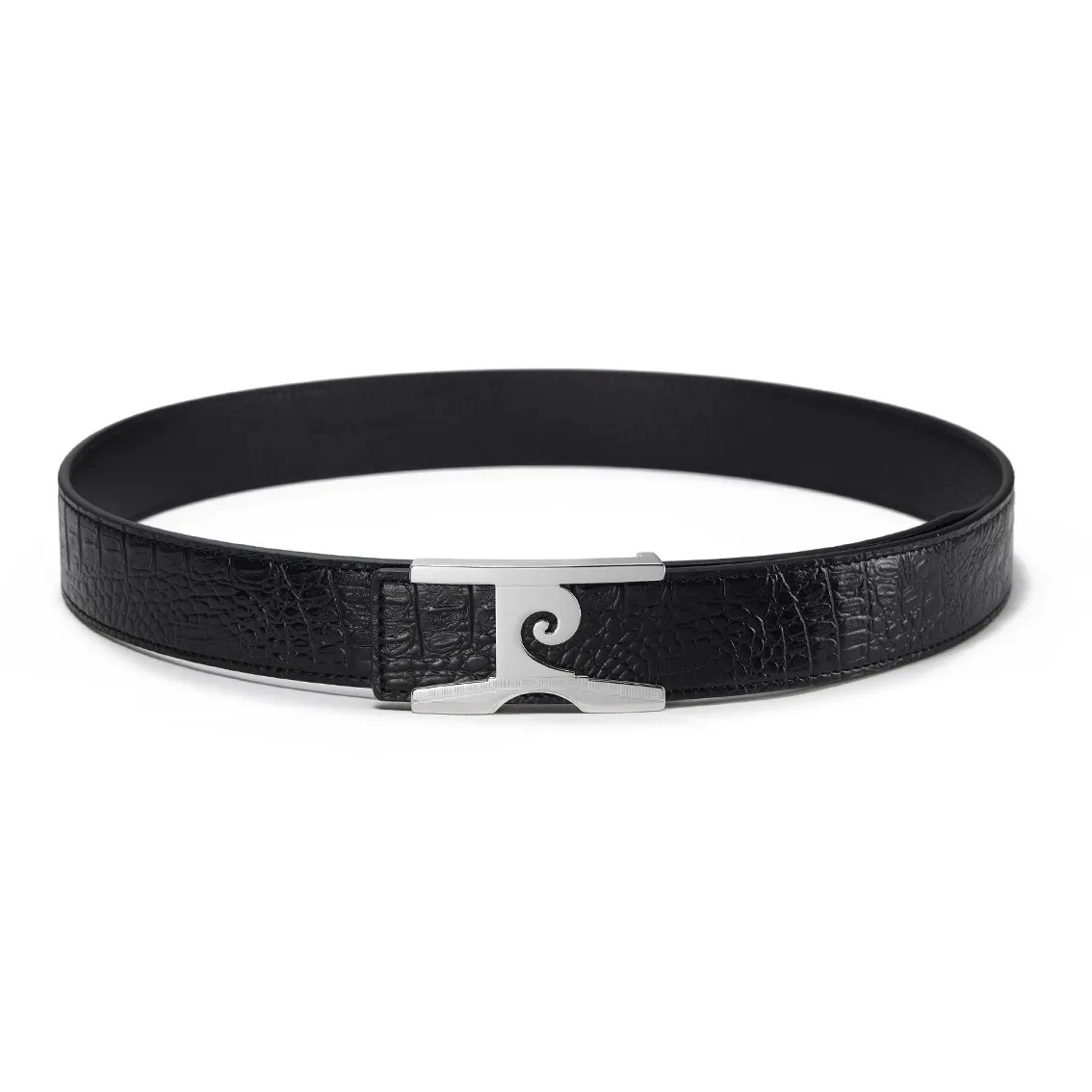 PIERRE CARDIN High End Plate Buckle Belt Top Grain Cow Leather Father Festival Dad Belt Men's Gunmetal 3.4cm