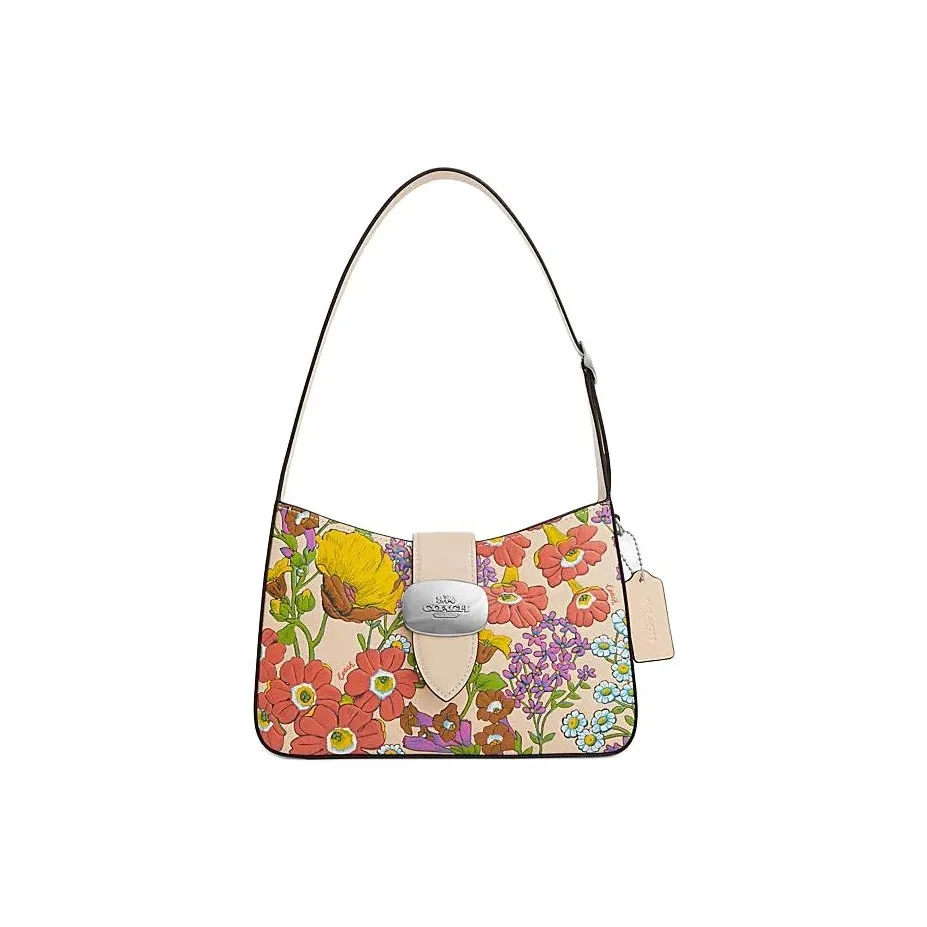 COACH Eliza Cow Leather Handbag, Shoulder Bag Medium Size Women's Ivory White & Multicolor
