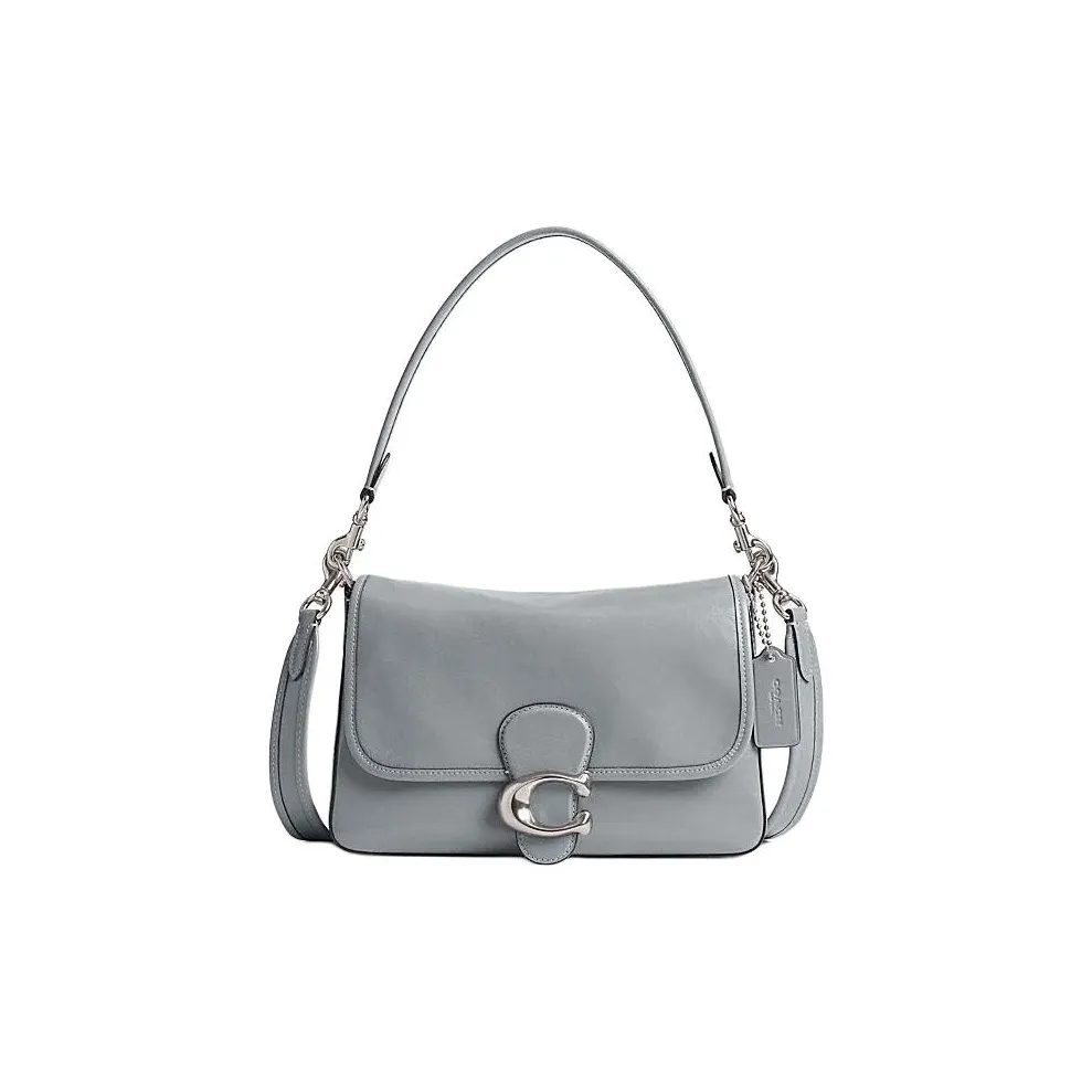 COACH Soft Tabby Cow Leather Portable Crossbody Bag, Shoulder Bag Medium Size Women's Gray Blue