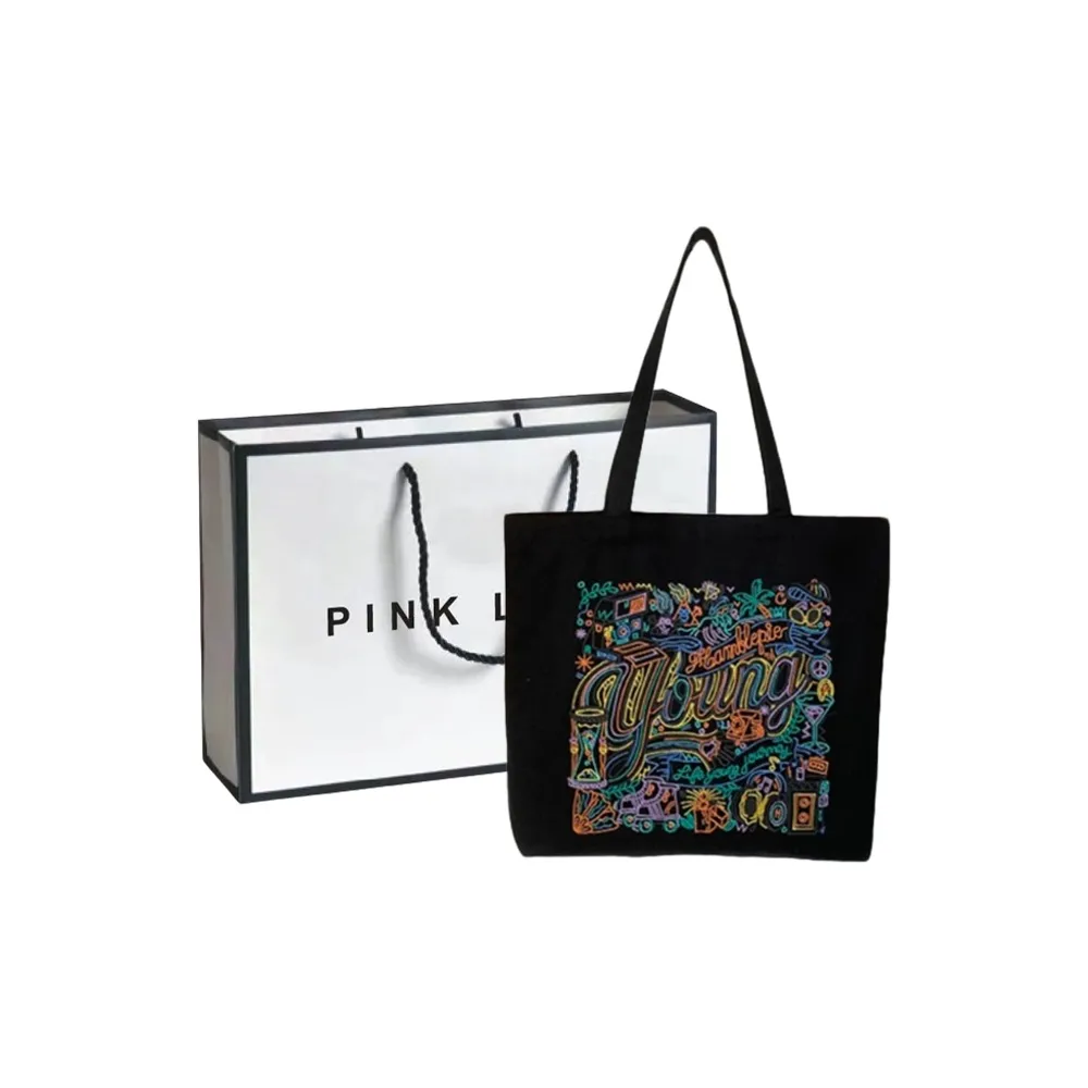 PINK·LAND Холщовая сумка сумка через плечо стандартная женская тайский стиль вышивка черный тайский стиль вышивка бежевый