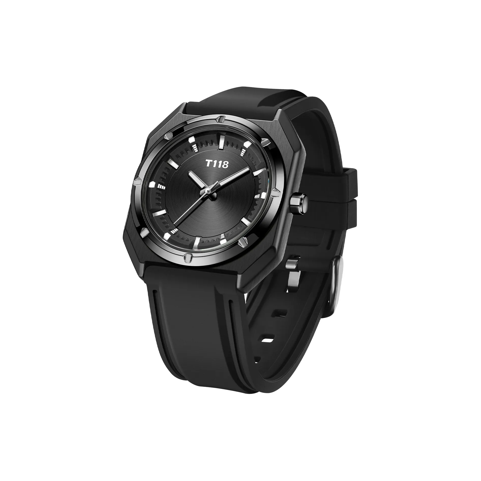 T118 Кварцевые часы Кварц Механизм Силиконовый ремешок Часы Унисекс Черный циферблат