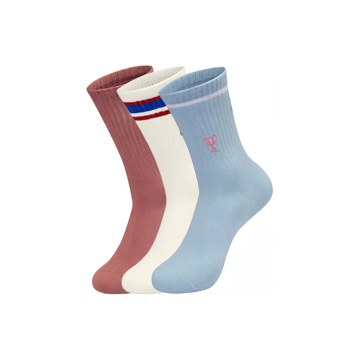 Skechers Hilarious Monster Series Mid Calf Socks Unisex 3 Pack Dark Pink+Ecru+Light Blue