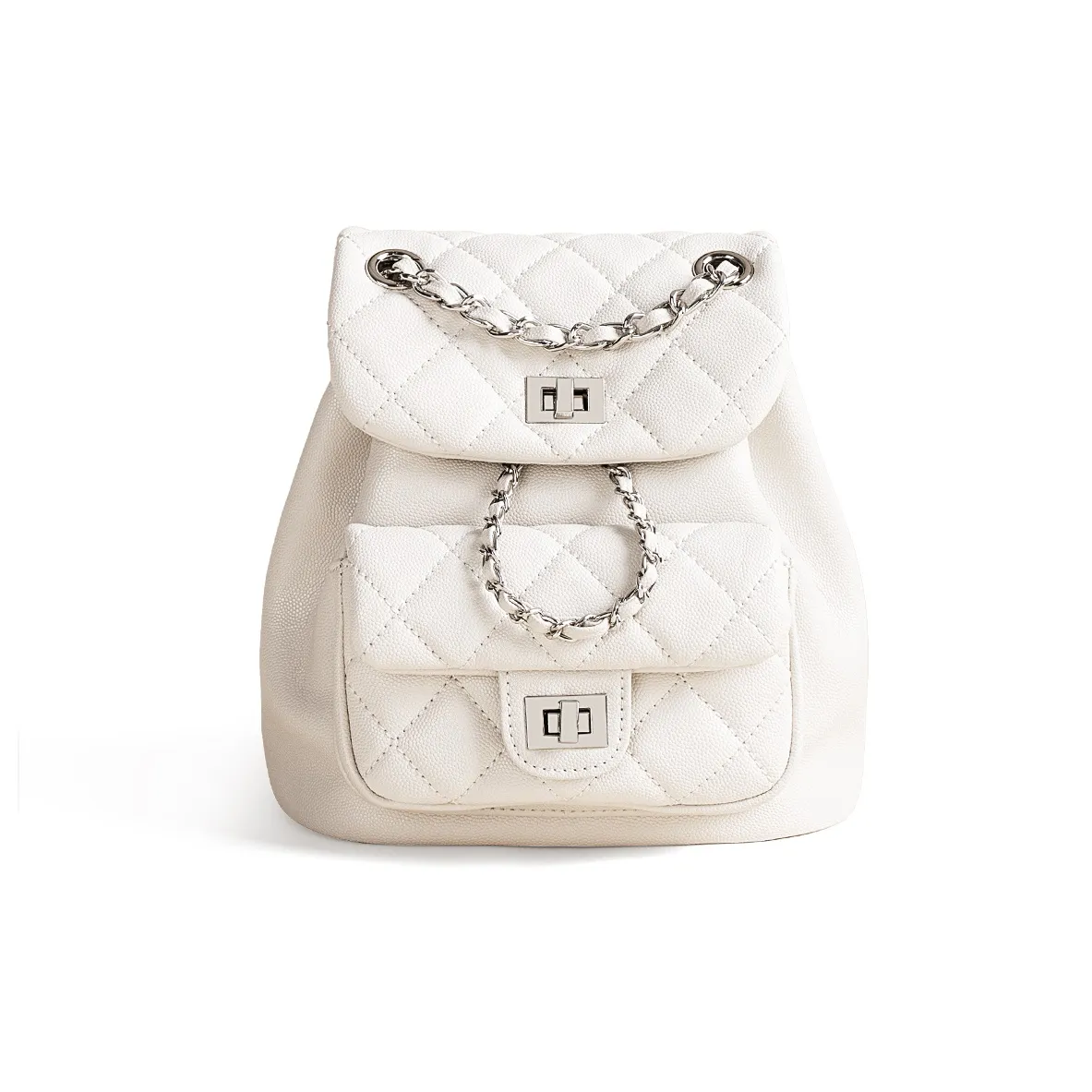 MQ&DR Cow Leather Caviar Backpack Women's White/Pink/Black