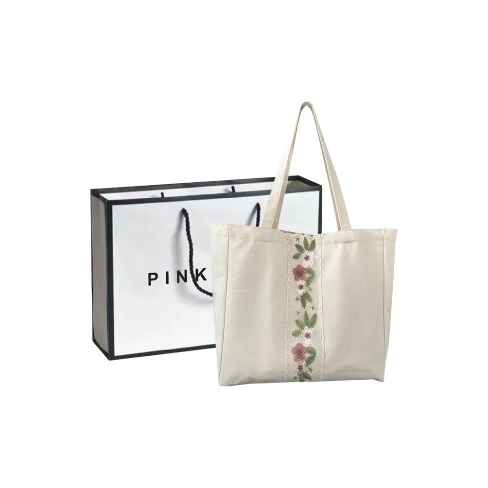 PINK·LAND Холщовая сумка сумка через плечо стандартная женская бежевая черная