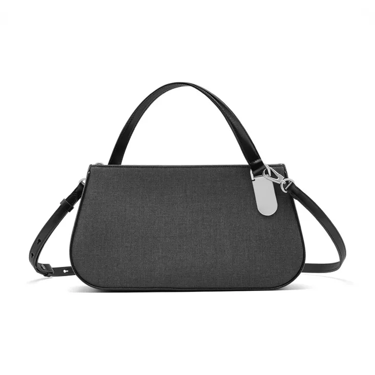 TAD FAB Business Suit Fabric Cow Leather Handbag One Shoulder Medium Size Unisex Grey Business Suit