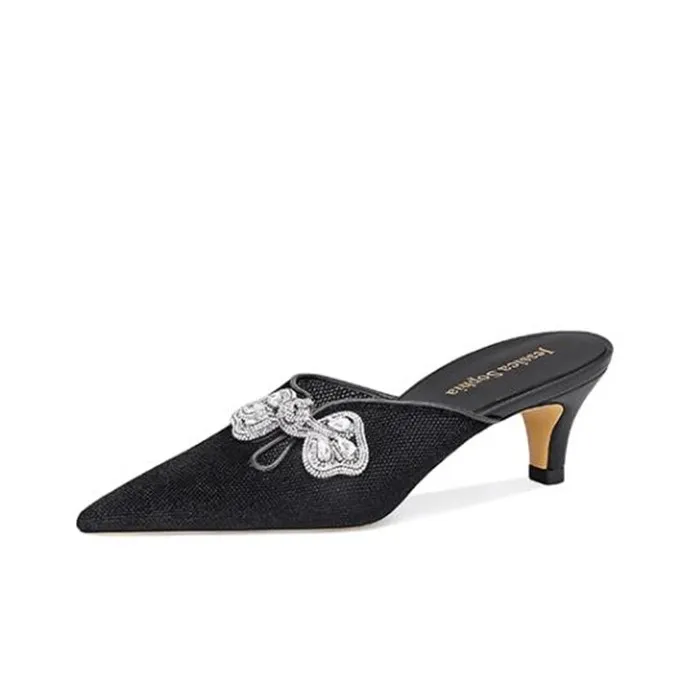 JESSICA SOPHIA Стразы Противоскользящие Устойчивые к истиранию Домашние тапочки Женские Черные