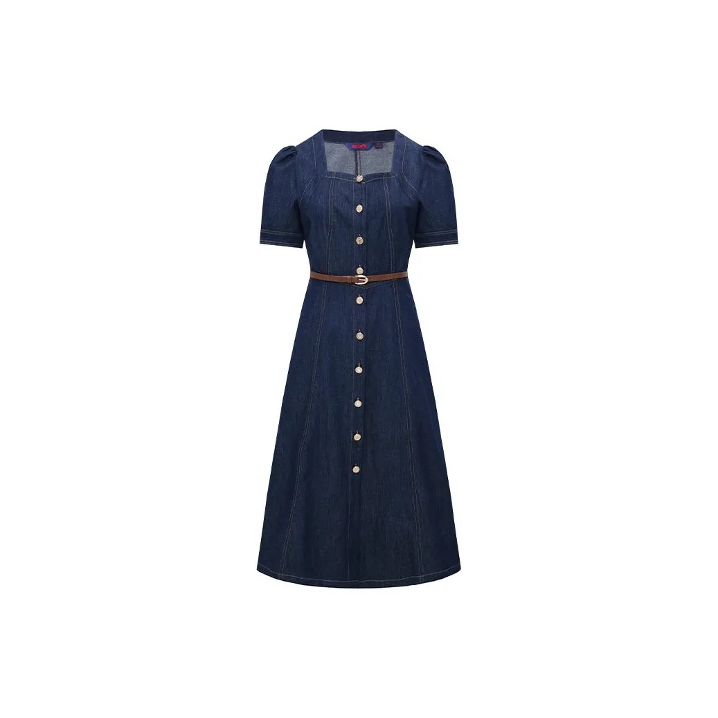 NAVIGARE Короткий рукав Платье Женское Морской синий