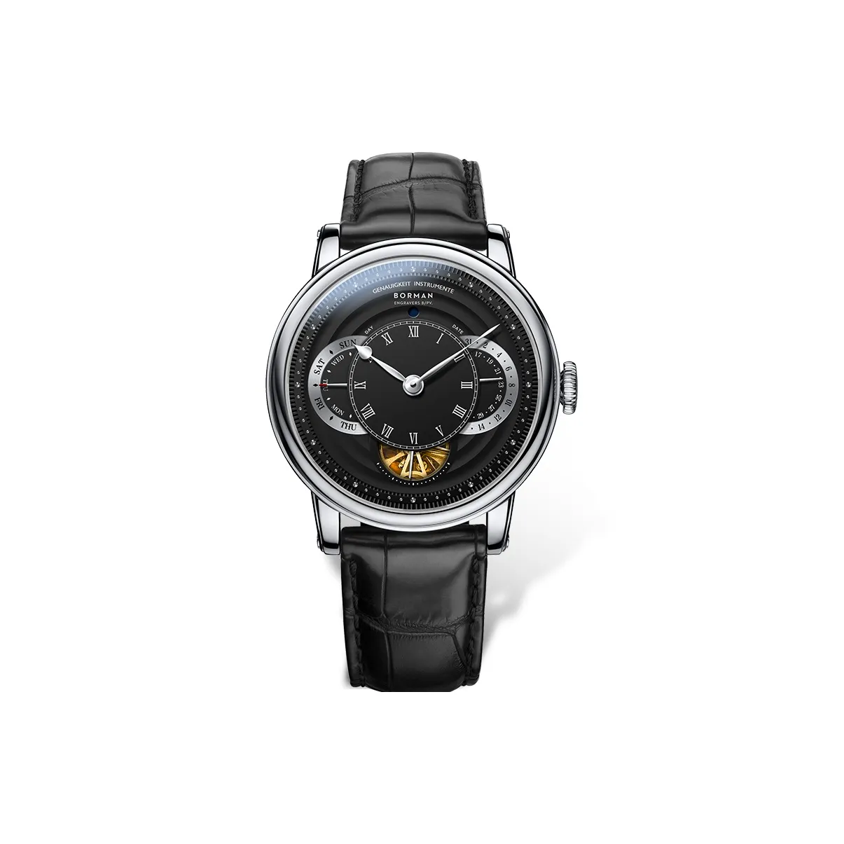 BORMAN Автоматический Механический Механизм Естественная Кожа Ремешок Часы Мужские Черный Циферблат