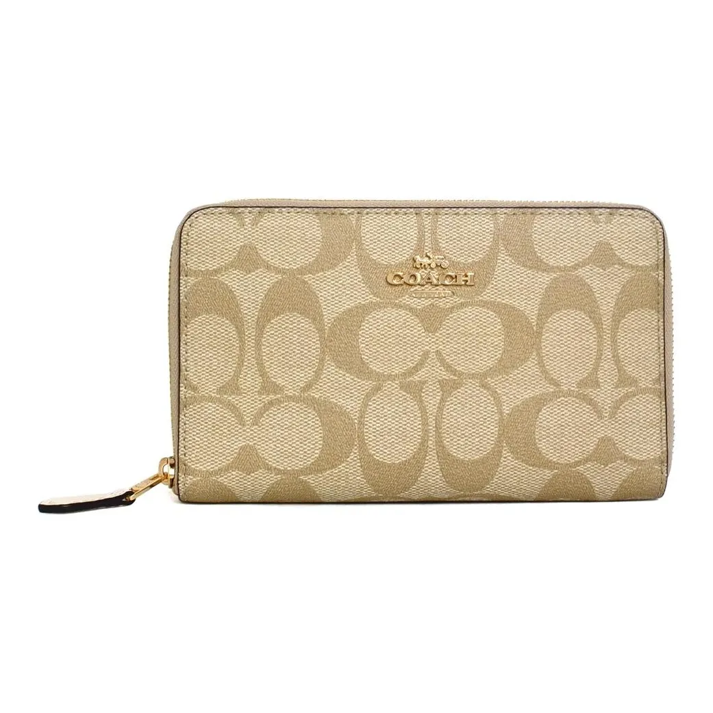 COACH Zip Around Покрытый холст Клатч Картхолдер Кошелек Средний Женские Хаки