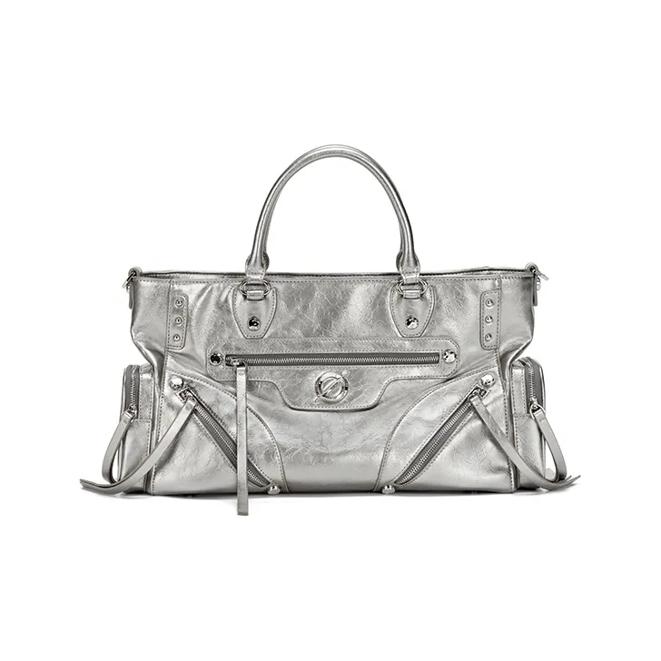 JELLYTOYBOY Cow Leather Aurora Bag Shoulder Bag, Crossbody Bag, Handbag Unisex Gunmetal Silver/Black/Denim Blue