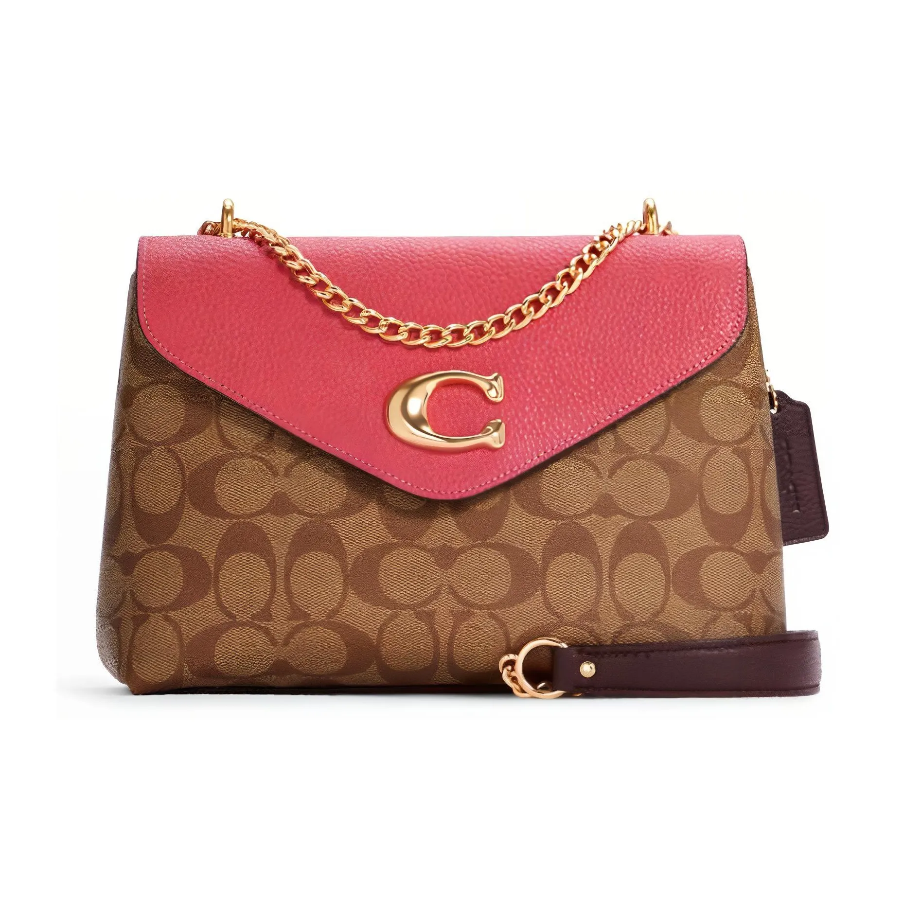 COACH Tammie Leather Shoulder Bag, Crossbody Bag Medium Size Women's Pink & Brown