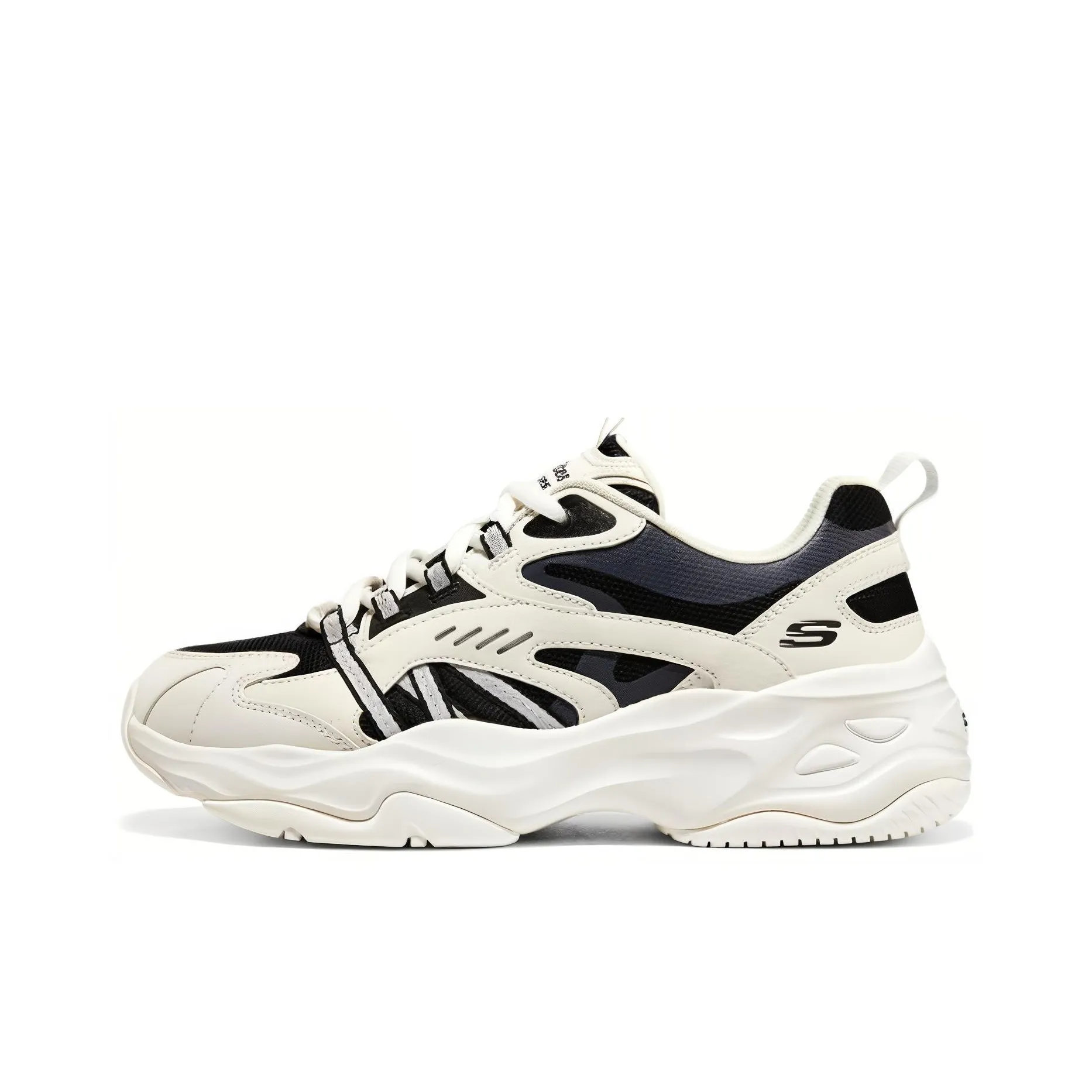 Skechers D'LITES 4,0 Свежий вид Медвежонок Свежий Черный лес Низкий топ Толстая подошва Кроссовки Женские Белый Черный