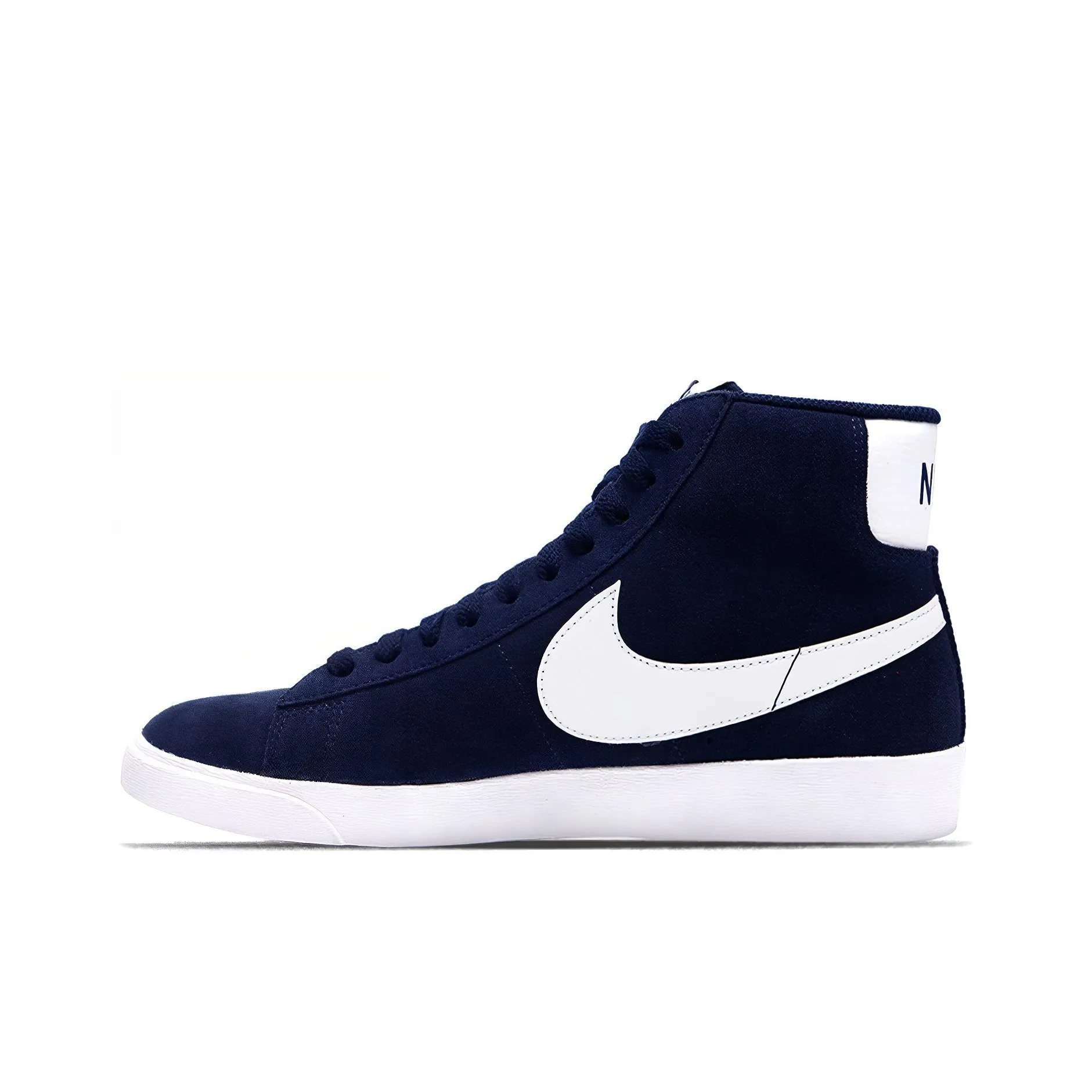 Nike Blazer Vintage Suede Non slip Lightweight Mid Top Skateboard Shoes Women's Navy Blue With White