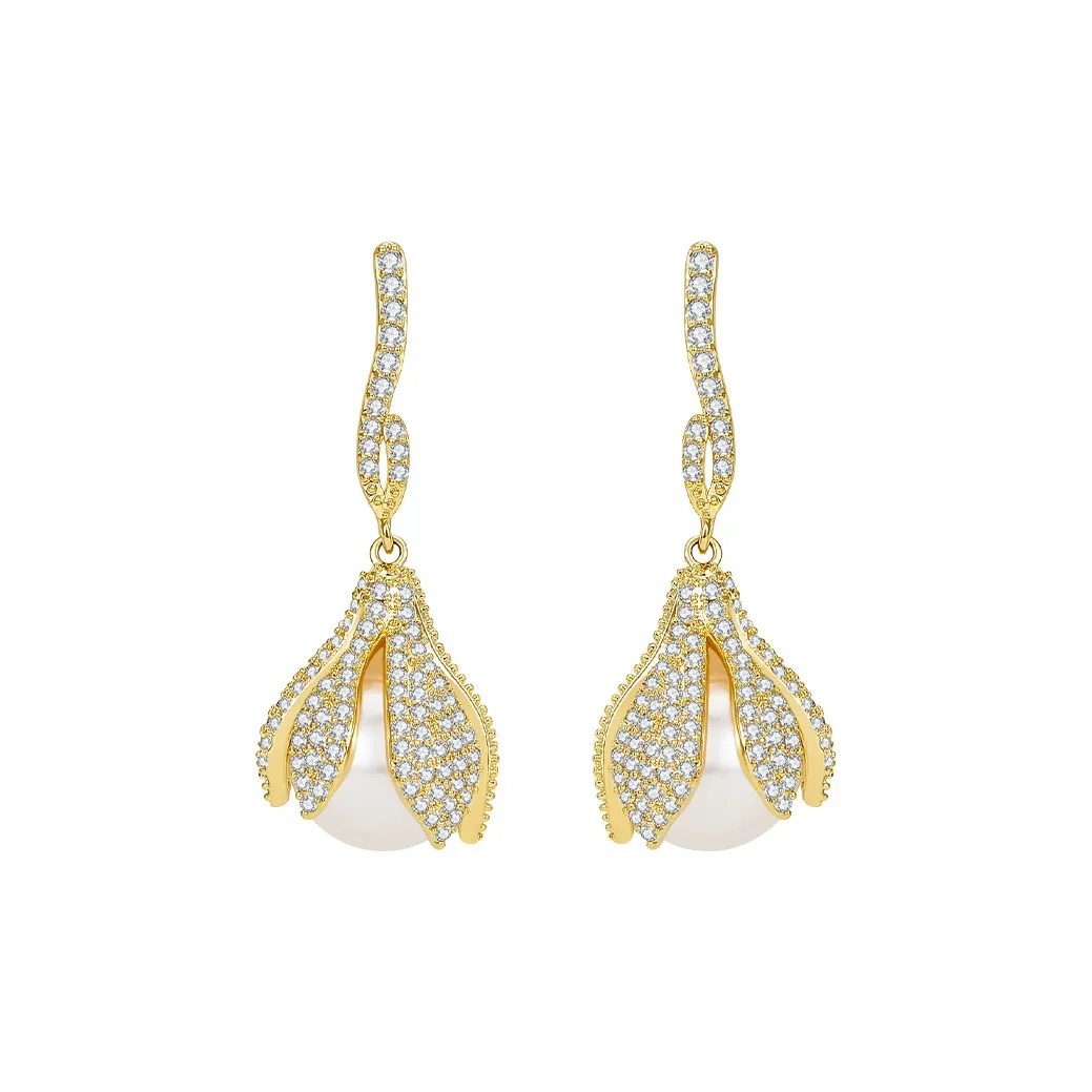 HMZ S925 Серебряные серьги-гвоздики с искусственным жемчужным женские