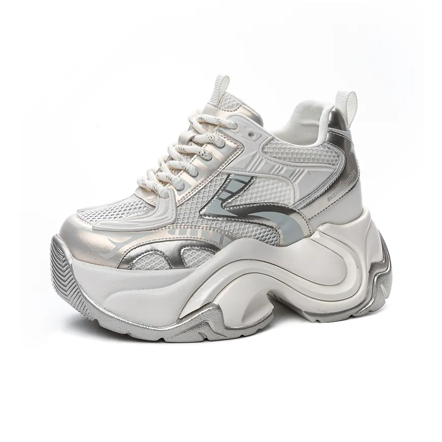 Shoe cabinet floral language Chunky Sneakers Women's Low Top Light Gold/Gray Silver/Pink Silver
