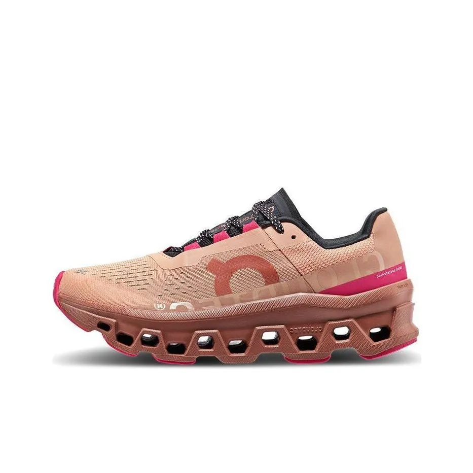 On Cloudmonster Rebound Slip Resistant Breathable Low Top Long Distance Running Shoes Women's Rose Pink Cork