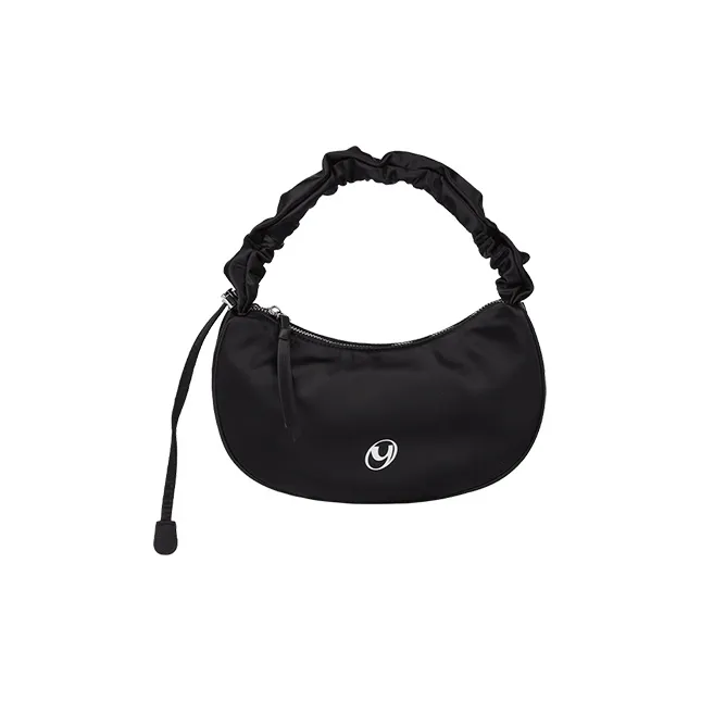 Art Traces Nylon Fabric Crescent Bag Handheld Shoulder Bag Small Moon Bag Small Size Women's Black/Arctic Blue