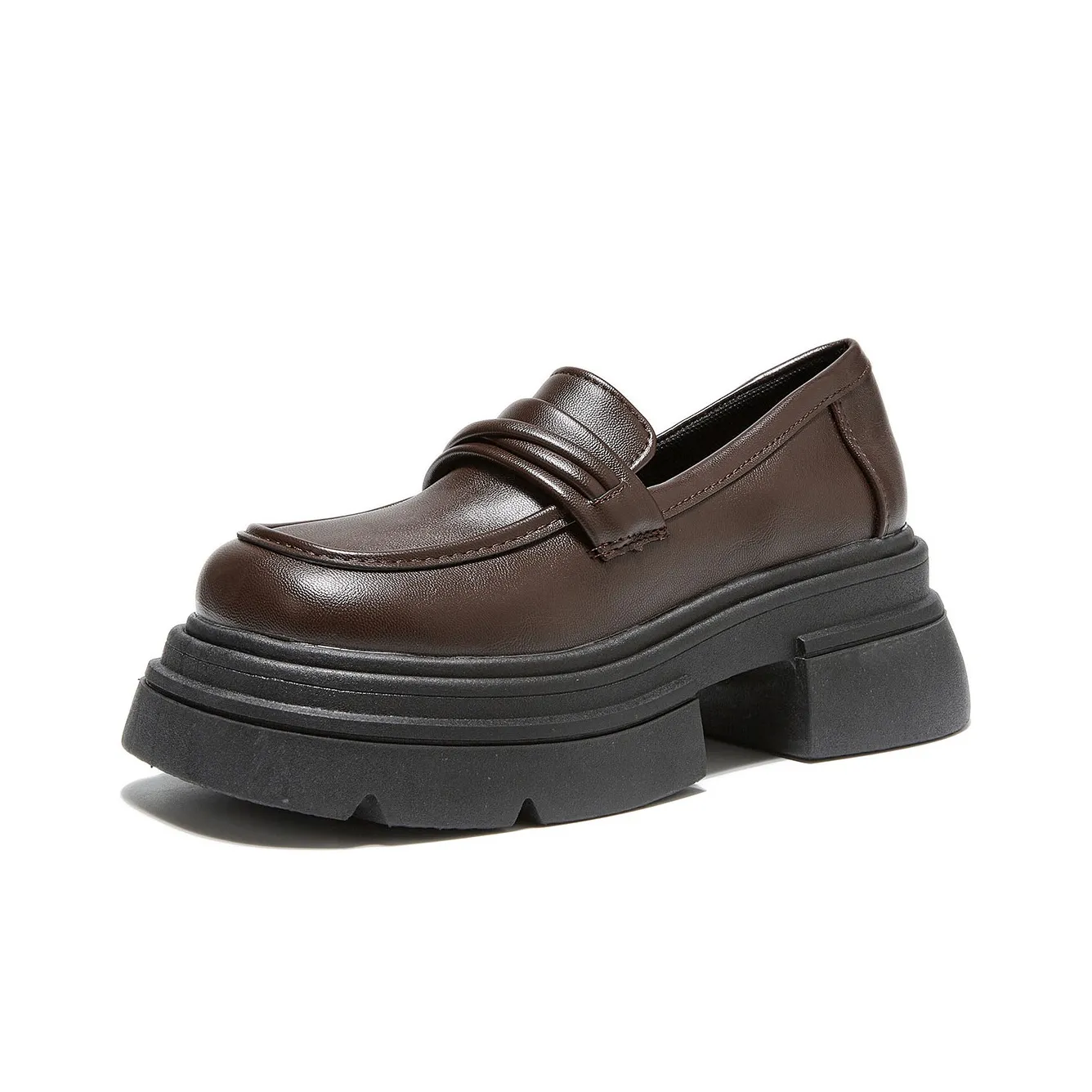 Komanic British Style Small Leather Shoes Loafers High Heel Women's