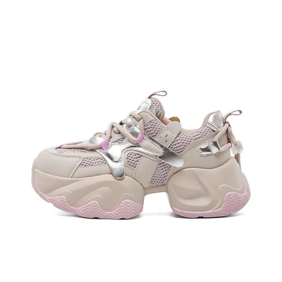 KEKAFU Chunky Sneakers Women's Low top Purple, Beige Silver, Pink