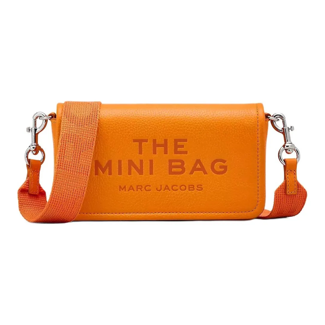 MARC JACOBS Grain Leather Shoulder Bag, Crossbody Bag Mini Women's Citrus Orange
